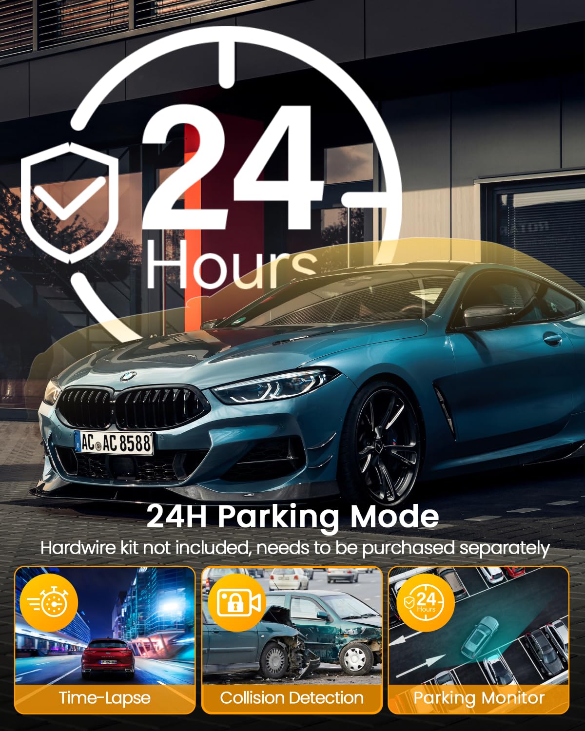 Dash Cam Front and Rear, 4K UHD Dual Dash Camera for Cars, 3.16" IPS Dashboard Camera Recorder Built-in WiFi & APP Control, with Free 64GB SD Card, 24H/7 Parking Mode, WDR, Supercapacitor
