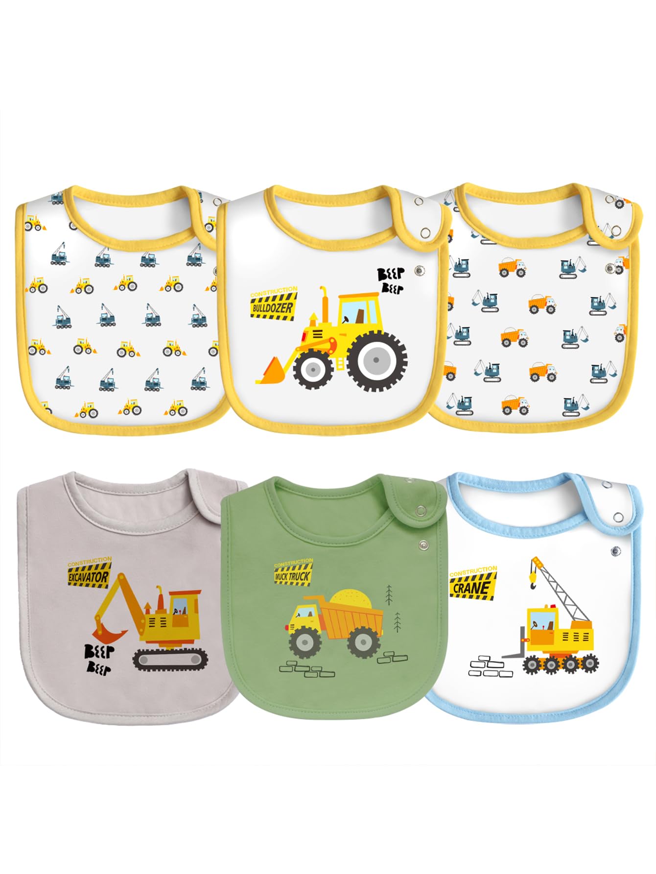 Maiwa 6 Pack Waterproof Cotton Baby Bibs with Snaps for baby boys girls teething drooling and feeding