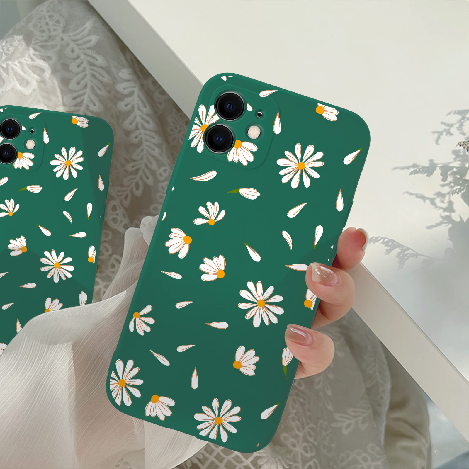 JOYLAND Silicone Daisy Case for iPhone 7/8/SE 2020 Bumper Floral Skin Anti-Scratch Shock Proof Dark Green TPU Matt Case Cover Shell Compatible for iPhone 7/8/SE 2020