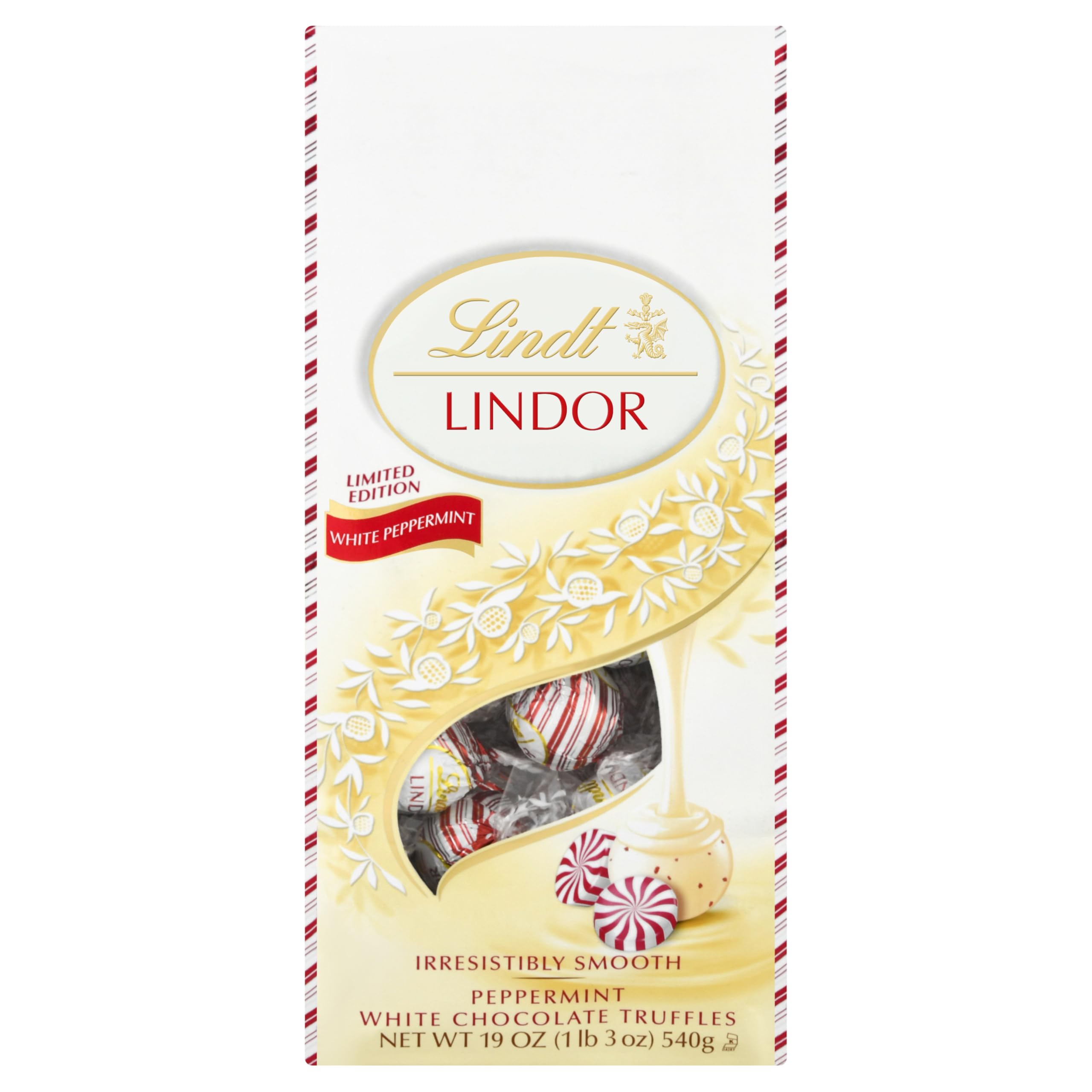 Lindt LINDOR White Chocolate Peppermint Candy Truffles with Smooth Peppermint Truffle Center, 19 oz. Bag