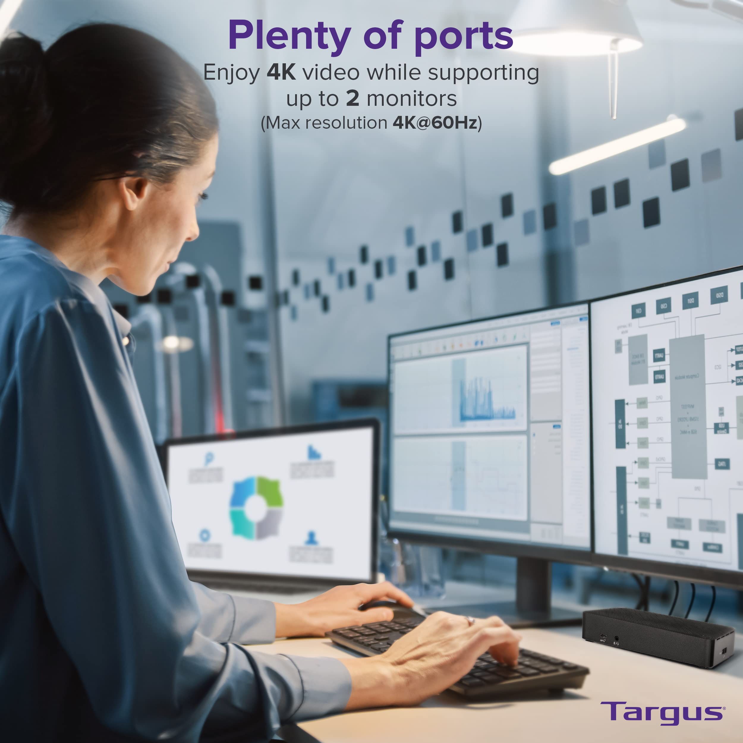 Targus USB C Docking Station Universal DV4K, USB C Laptop Docking Station Dual Monitor 2 HDMI, with Legacy Host Power Kit, Works w/Operating Systems Like Windows, Mac, Android, iOS (DOCK192USZ)