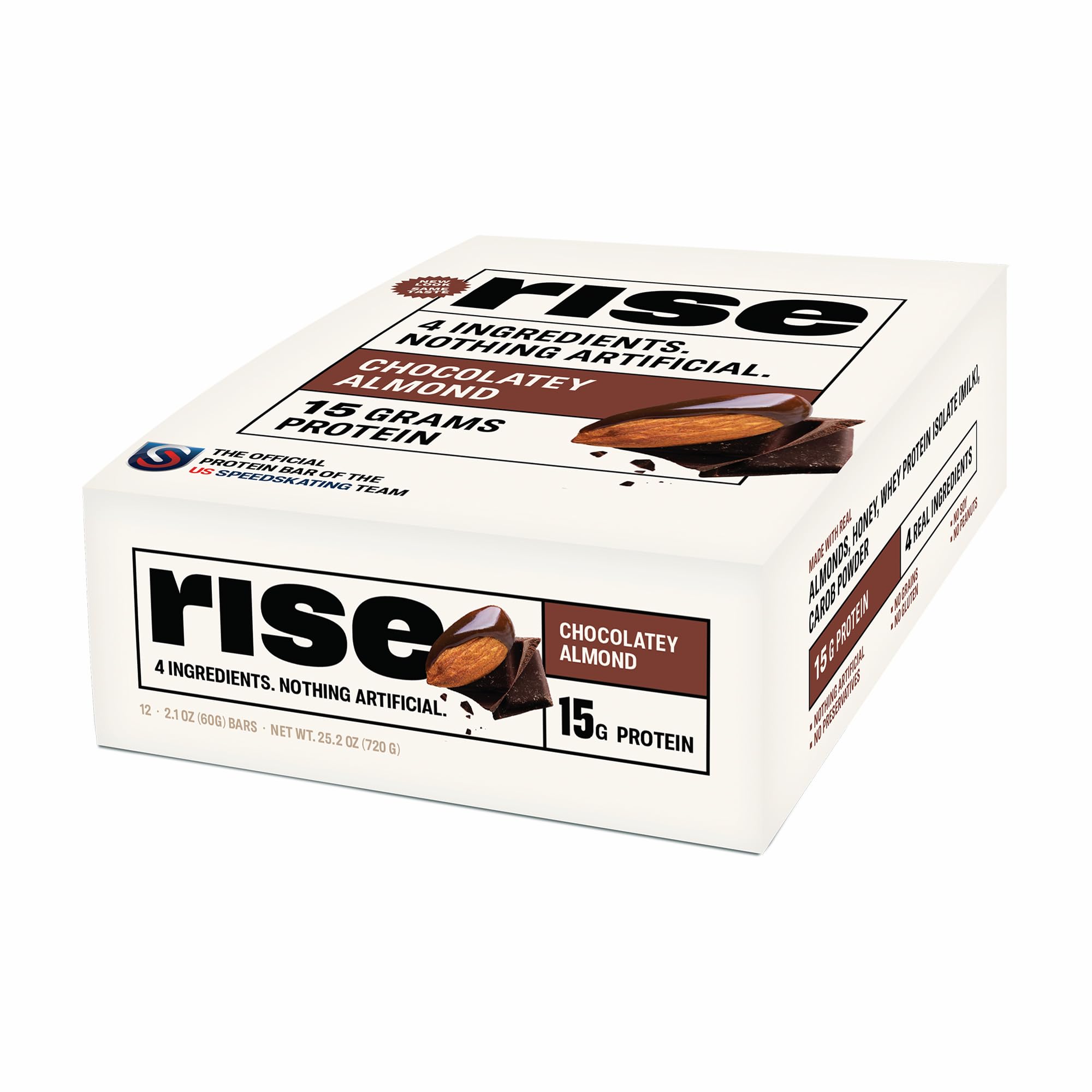 Rise Whey Protein Bars - Chocolatey Almond | Breakfast Bar & Protein Snack 15g Protein 5g Fiber Just 4 Whole Food Ingredients Gluten-Free Soy Free