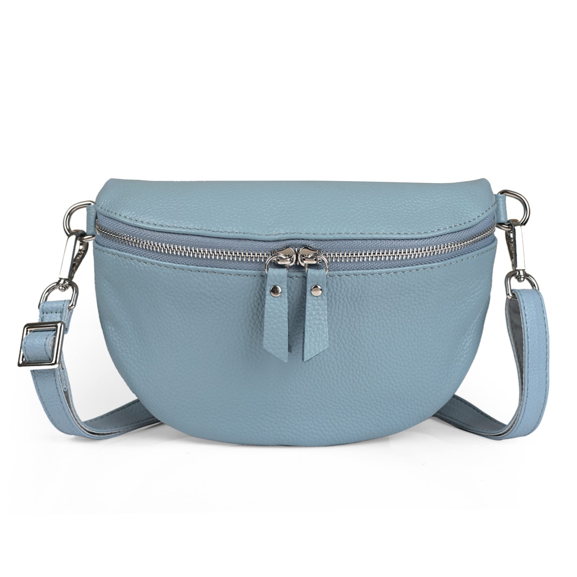 befen Small Genuine Leather Fanny Packs for Women, Cross Body Belt Bag Cell Phone Purse for Women Gift-Air Force Blue