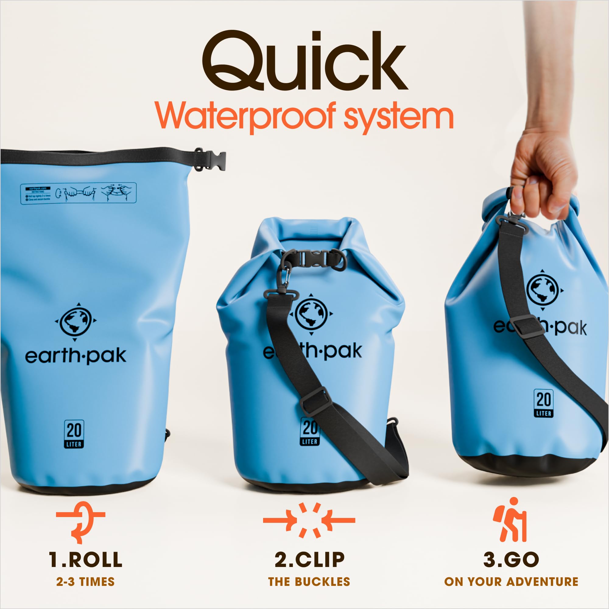 Earth Pak Waterproof Dry Bag - Roll Top Waterproof Backpack Sack Keeps Gear Dry for Kayak with Waterproof Phone Case