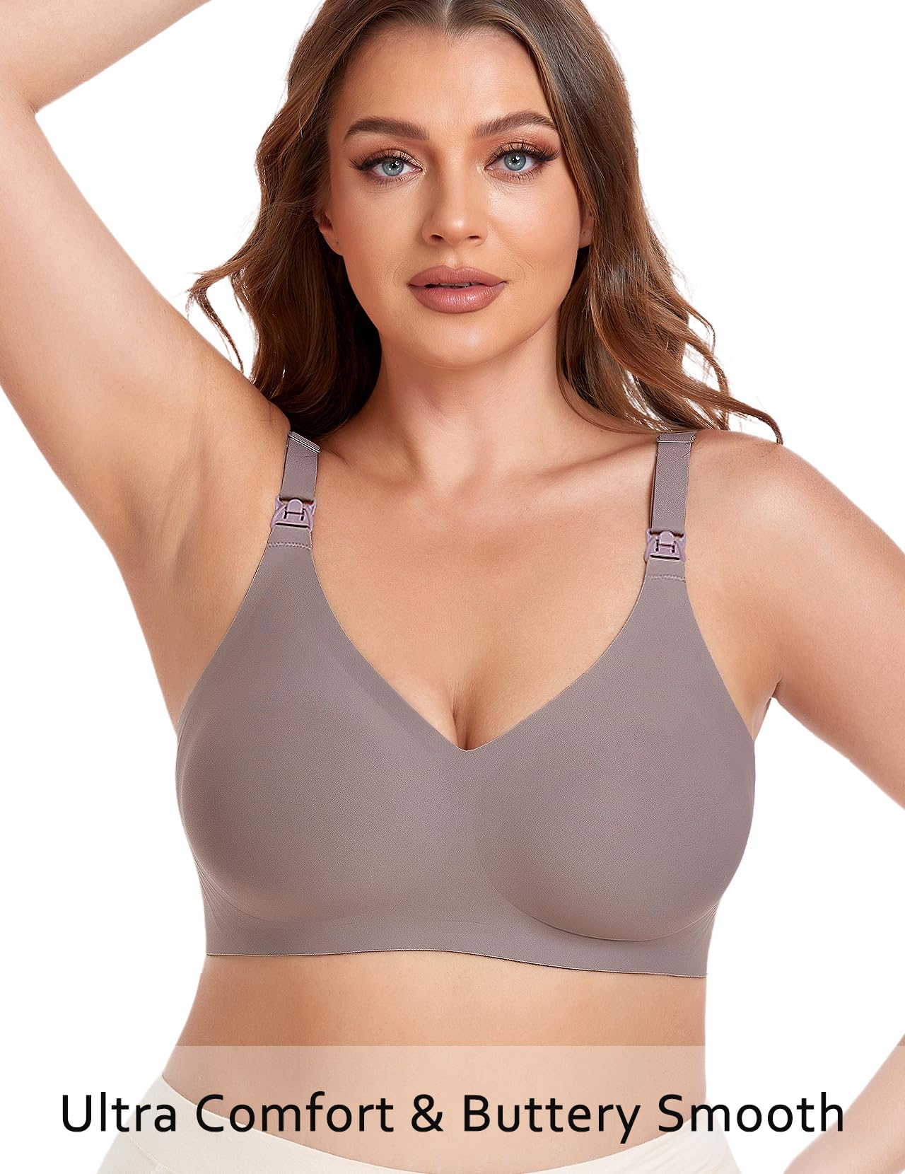 Vinfact Smooth Nursing Bras for Breastfeeding Seamless Maternity Bras for Pregnancy Wireless Bralette with Extra Bra Extender - Large, Gray