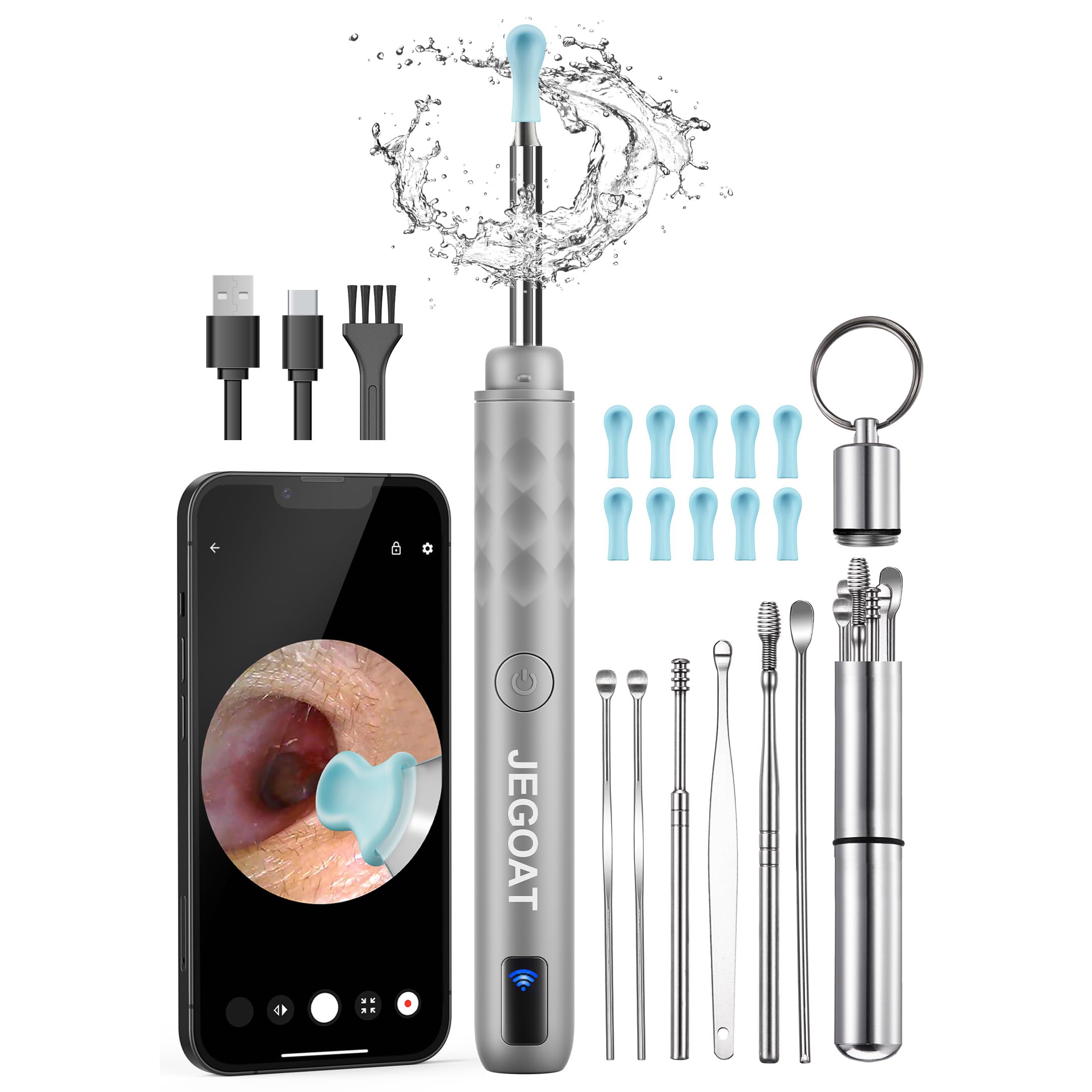 Ear Wax Removal Tool Camera, Ear Cleaner with Camera, Ear Cleaning Kit 1296P HD Ear Scope, 6 LED Lights and 12 Ear Picks, Earwax Removal with Otoscope to Earify Earwax for iOS and Android