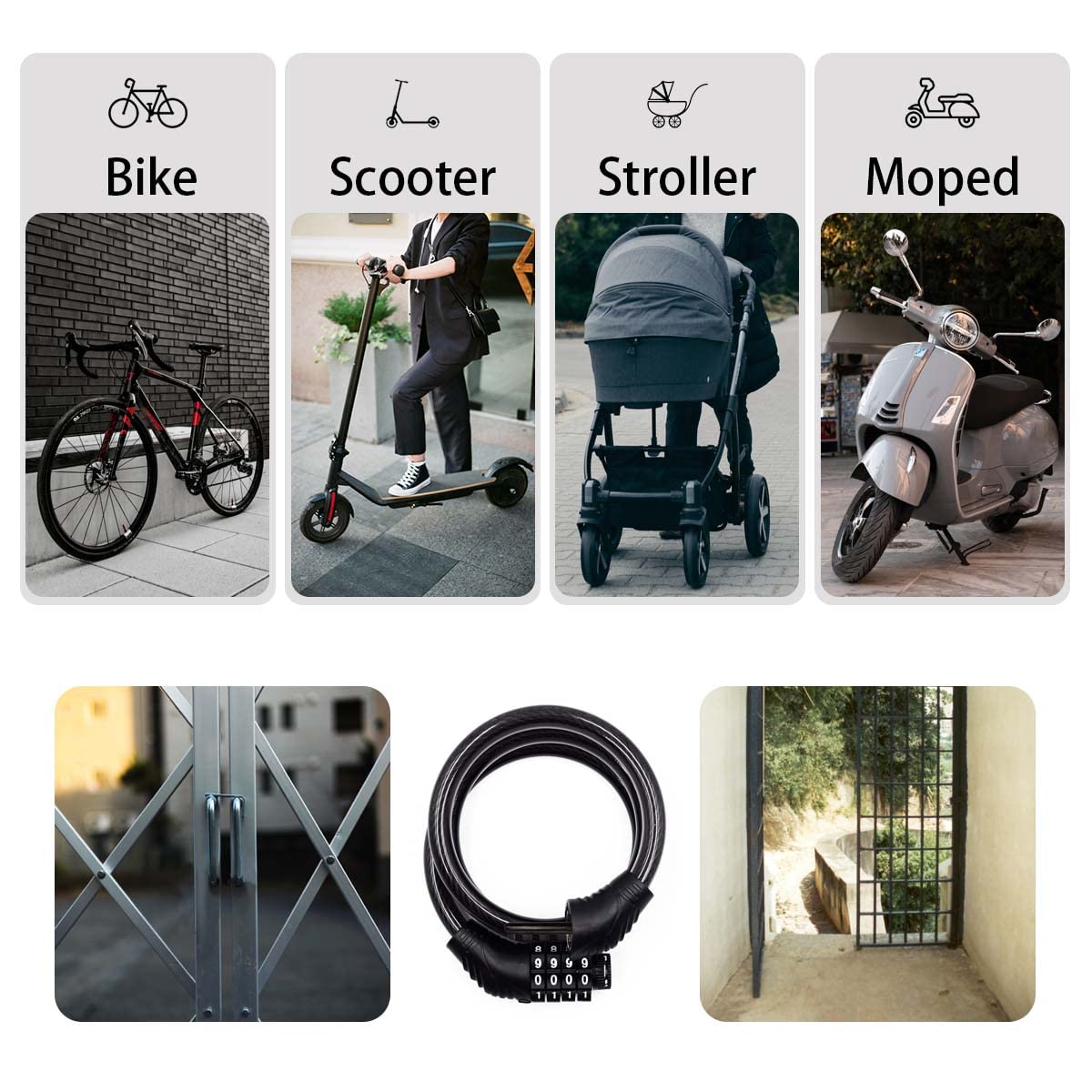 Bike Lock Cable, 4 Digit 3 Feet Long Bike Lock Combination, Resettable Anti Theft Bicycle Lock for Electric Scooter