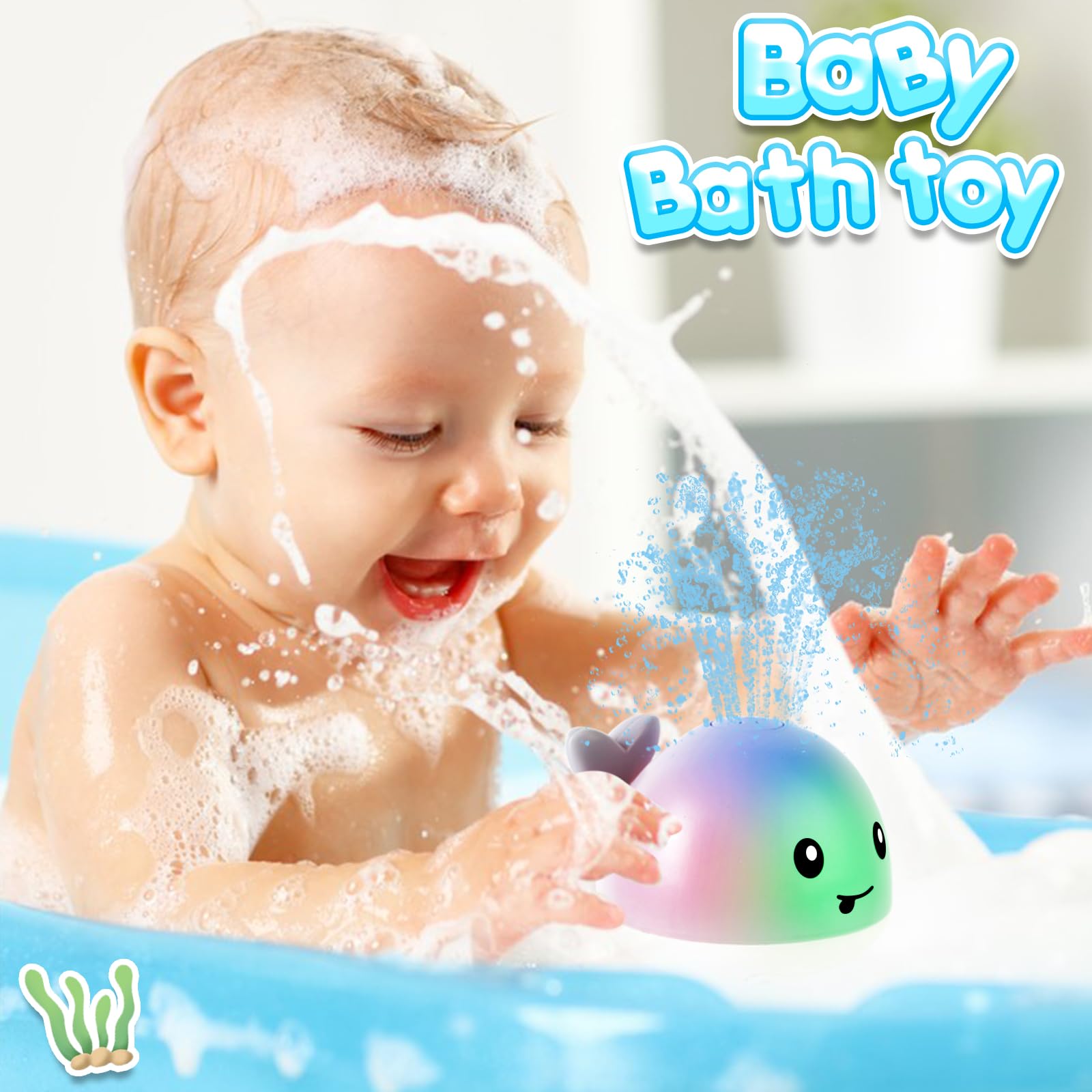 【2024 Upgraded】Baby Bath Toys, Toddler Bath Toys for Kids Ages 1-3, Light Up Whale Bath Toy Sprinkler, Christmas Baby Toys 6-12 12-18 Months Bathtub Fountain Spray Toy Baby Shower Birthday 1 2 3 Gifts