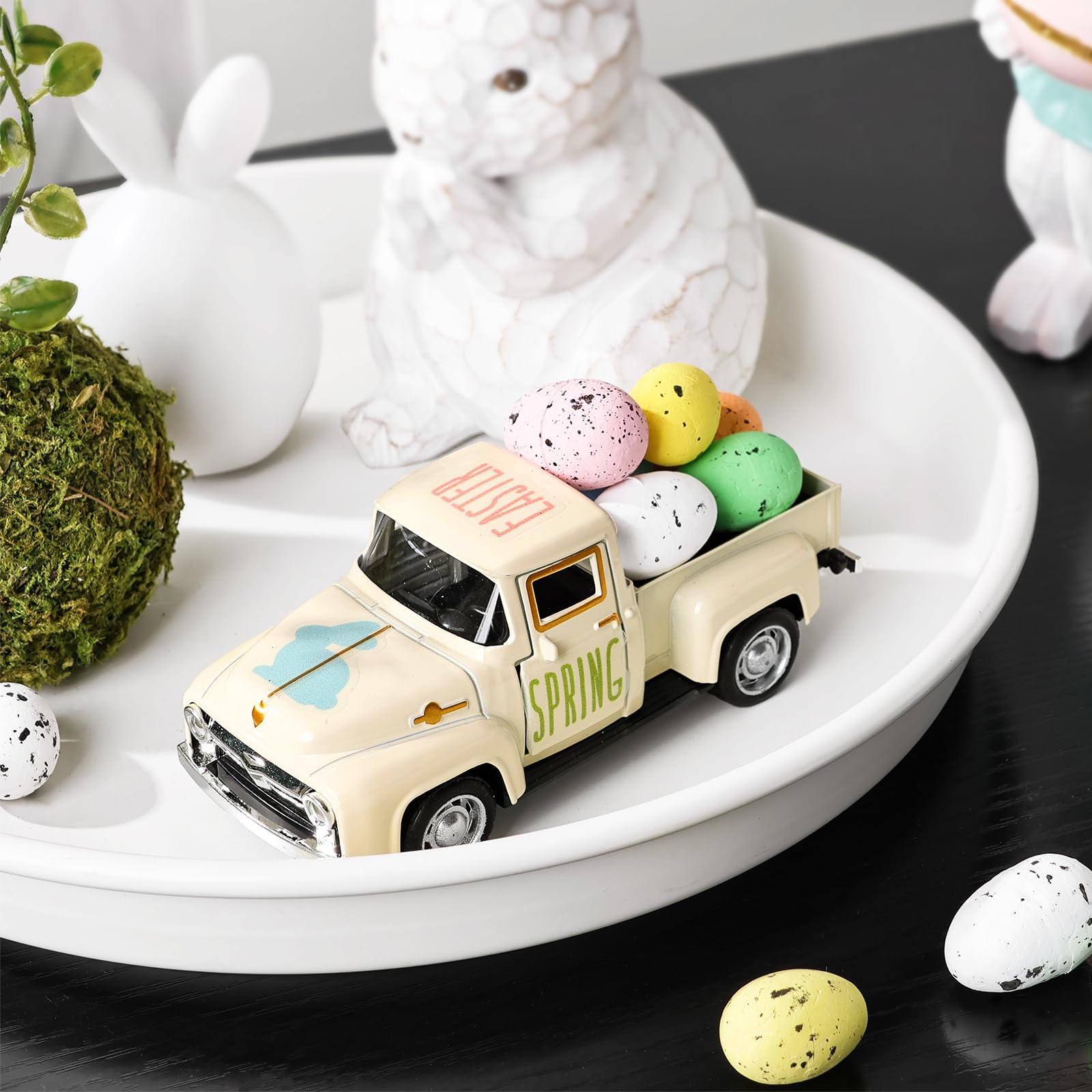 Bunny Chorus Valentines/St. Patrick’s/Easter Decor, Rustic Metal Farm Truck with Valentine Candy Heart St Patricks Day Shamrock Easter Egg, Valentines Day Decor for Home Table Valentines Decor Gifts