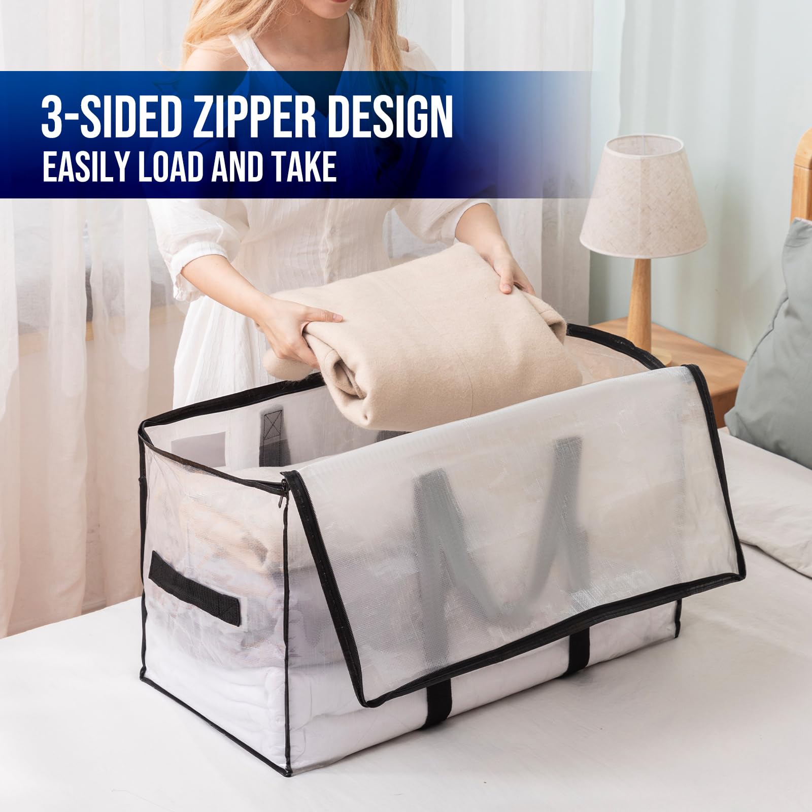 TAILI Extra Large Moving Bags, 8 Pack Clear Heavy Duty Totes For Storage with Visible Window, Wrap Around Handles, Storage Bags for Space Saving, Alternative to Moving Boxes