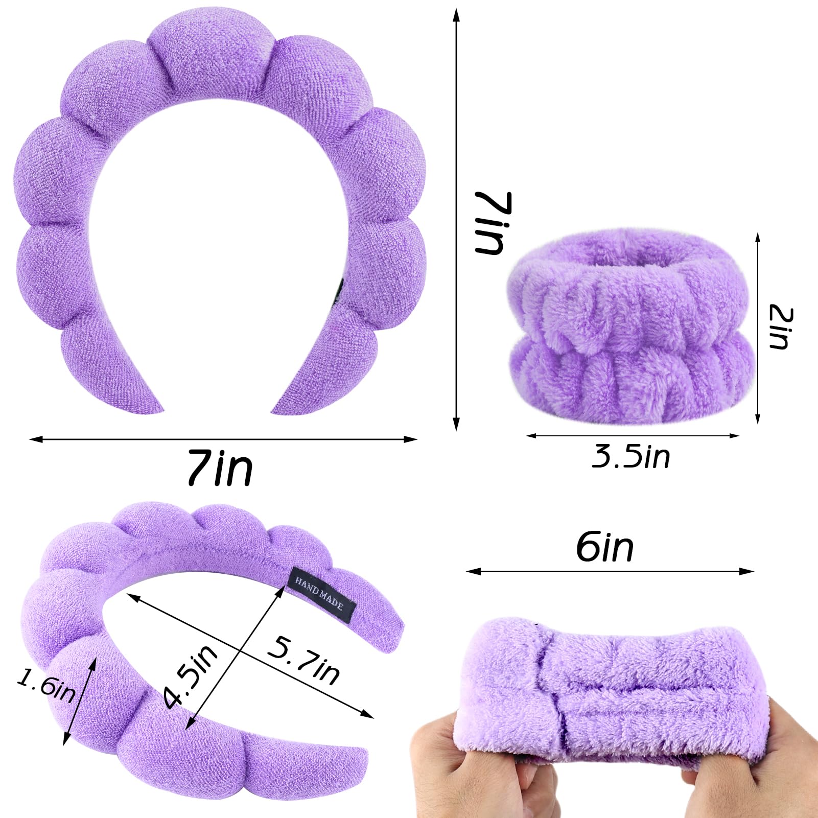 Zkptops Spa Headband for Washing Face Wristband Set Sponge Makeup Skincare Headband Terry Cloth Bubble Soft Get Ready Hairband Women Girl Puffy Padded Headwear Non Slip Thick Hair Accessory(Violet)