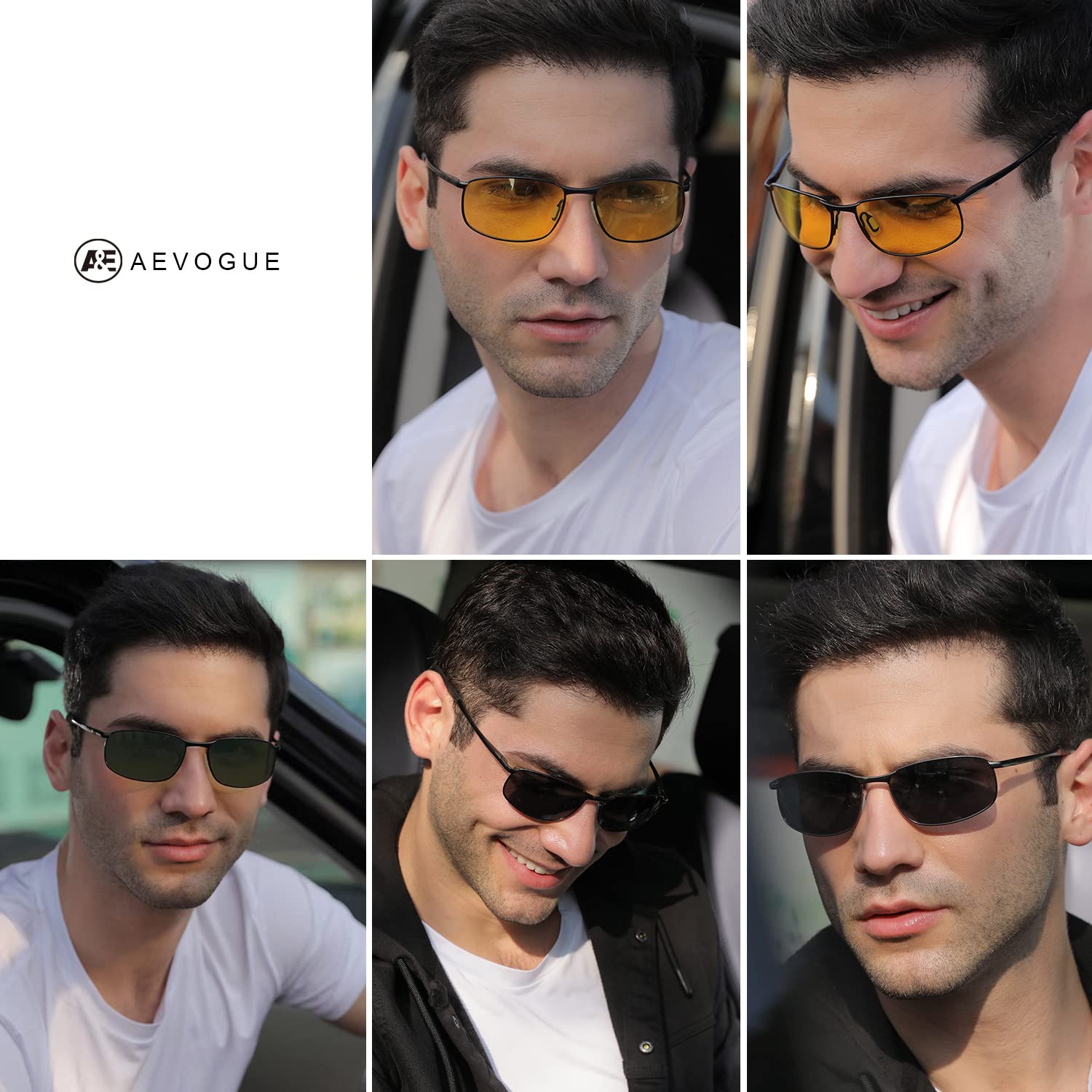 AEVOGUE Polarized Sunglasses For Men Rectangle Metal Frame Retro Sun Glasses AE0395 (Black, 59)