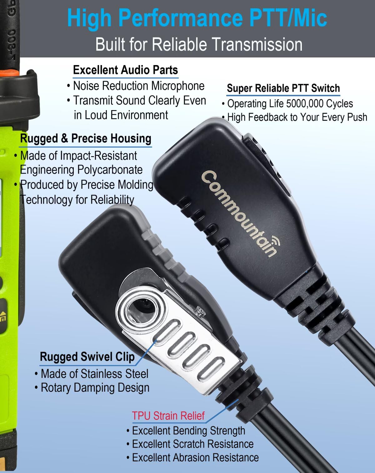 Commountain XPR 3500e XPR 3300e Earpiece with Mic Compatible for Motorola Radios XPR3300e XPR3500e XPR3300 XPR3500, G Shape Headset with PTT Microphone, Fit Left or Right Ear