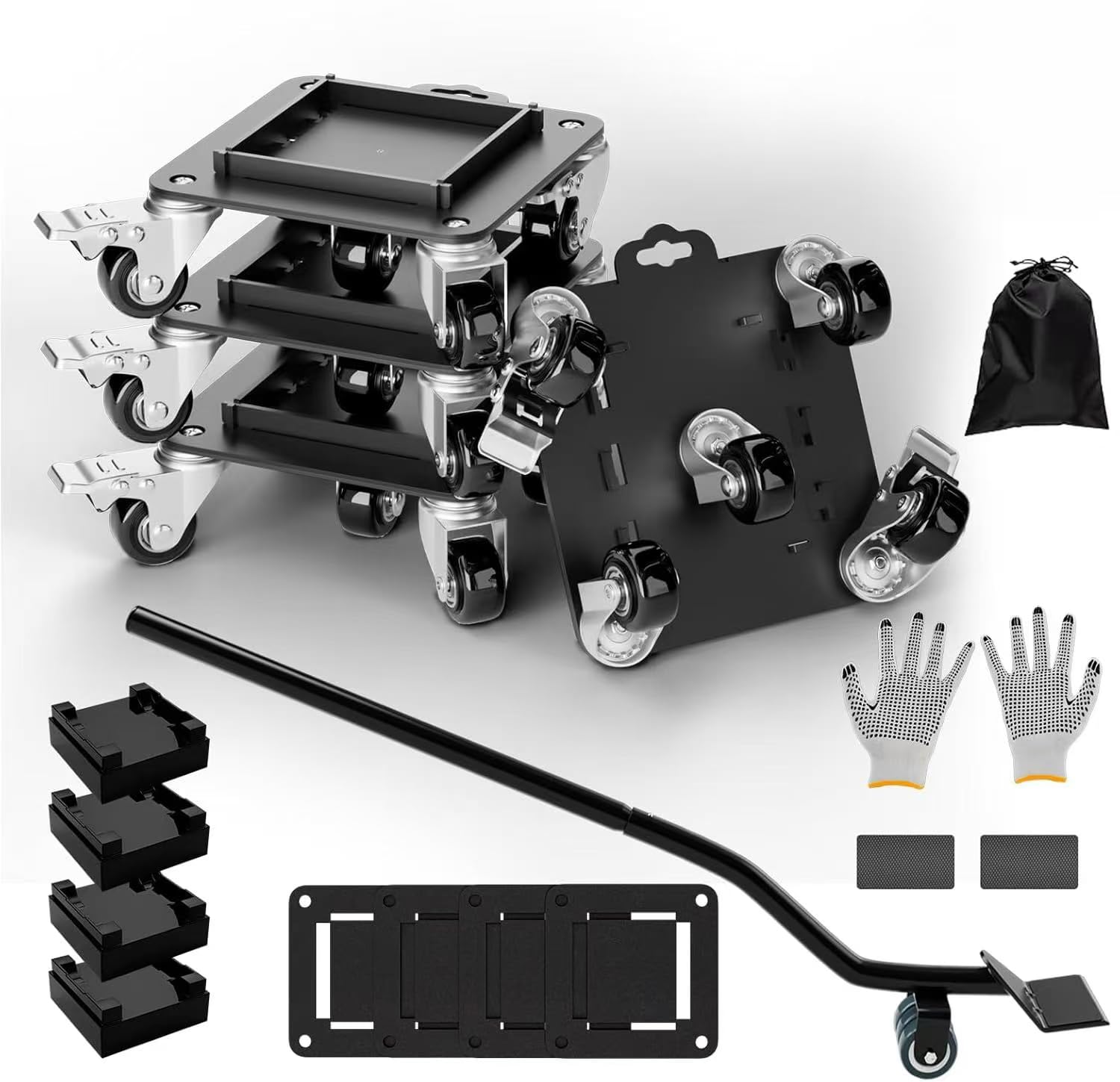 Furniture Dolly 5 Wheels Heavy Duty with Removable Side Guards,3307 Lbs Capacity,360° Rotating Wheels & Tail Brake,Furniture Movers Lifter Tool for Sofas,Beds, Appliances,–Stable,Safe,and Easy to Use