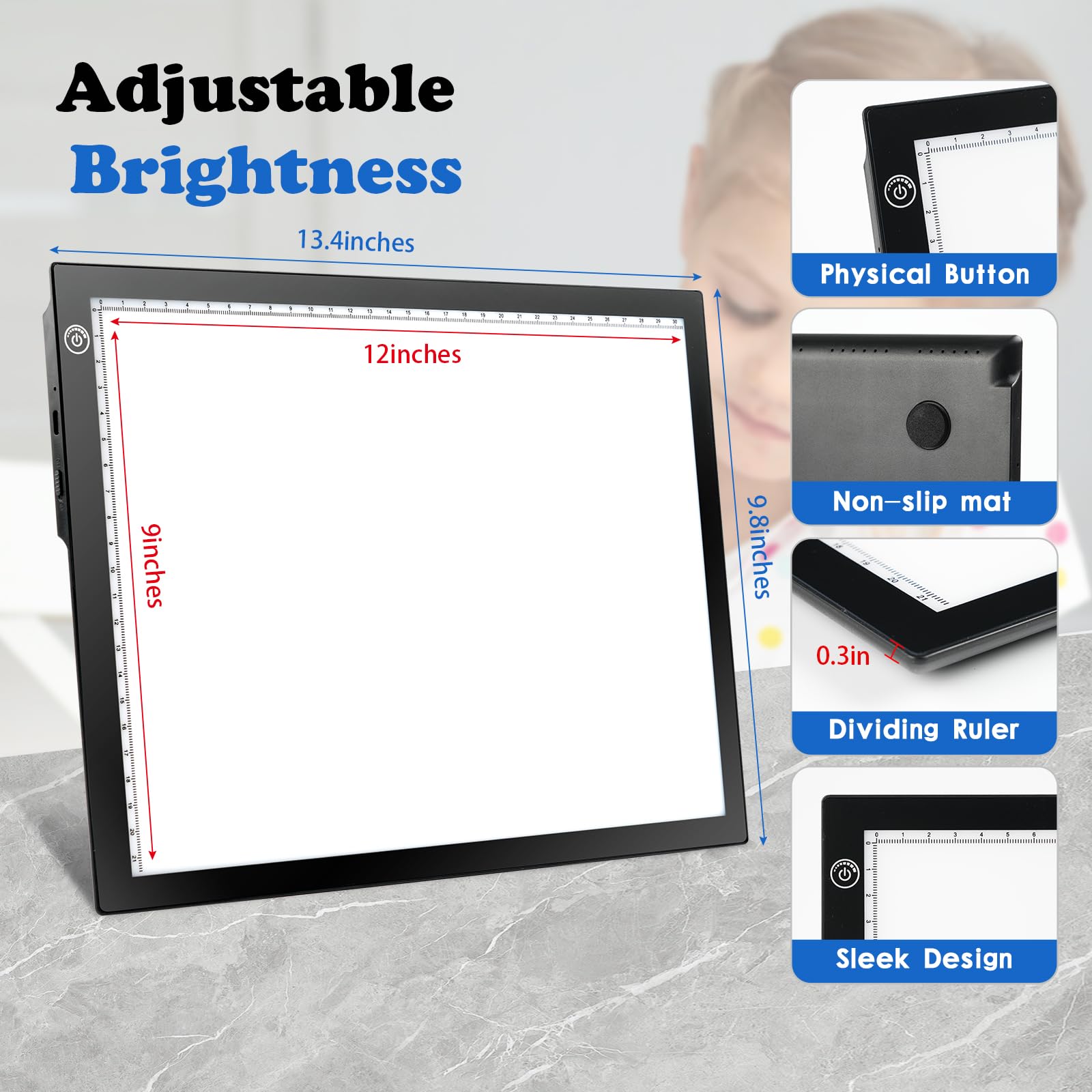 RTjoy Rechargeable A4 LED Light Tracing Pad, Adjustable Battery Powered Drawing Tablet, Artcraft Portable Light Copy Board for Tattoo Transferring, Diamond Art, Weeding Vinyl