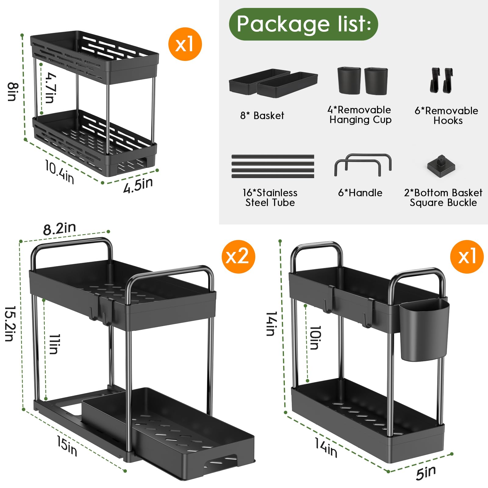 ZIZOTI 4 Pack Under Sink Organizer and Storage - Stackable 3 Size 2 Tier Bathroom Under the Sink Organizers Multi-Usage Kitchen Cabinet Organizers and Storage Sink Bath Shelf Baskets