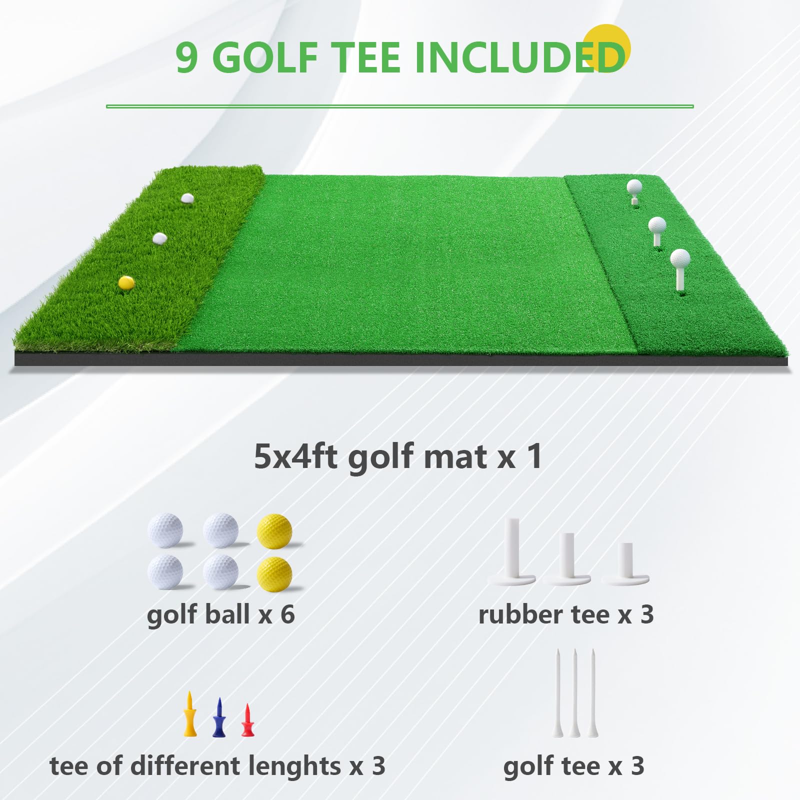 Golf Hitting Mat, 2024 Upgrade Pro Nylon Turf Golf Mats Practice Indoor Outdoor,5x4ft Premium Impact Turf Mat Come with 3 Rubber Tees, 6 Golf Balls, 6 Golf Tees for Golf Training Aids Chipping Swing
