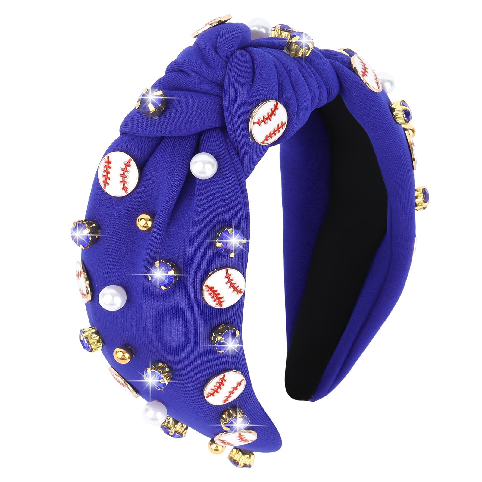YARIEW Baseball Headbands for Women Knotted Jeweled Baseball Headband for Women Girls Top Knot Headband for Women Baseball Accessories Game Day Sports Fan Mom Halloween Christmas Gifts (Navy)
