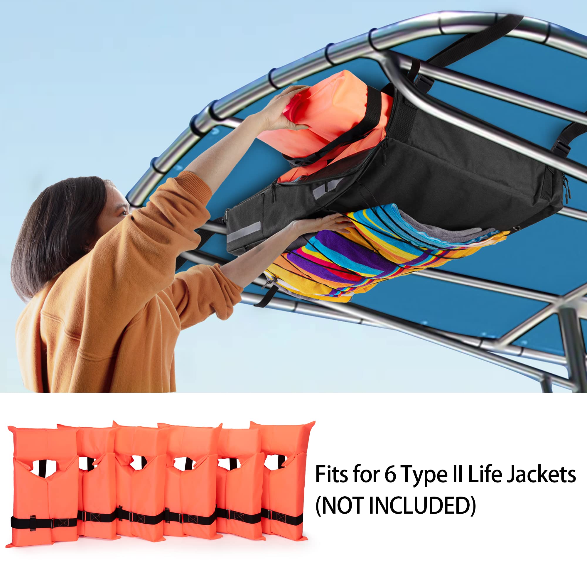 Fasrom T-top Storage Bag for Boat Life Jackets, Holds up to 6 Type II Life Jackets, Black (NOT Includes Life Jackets)