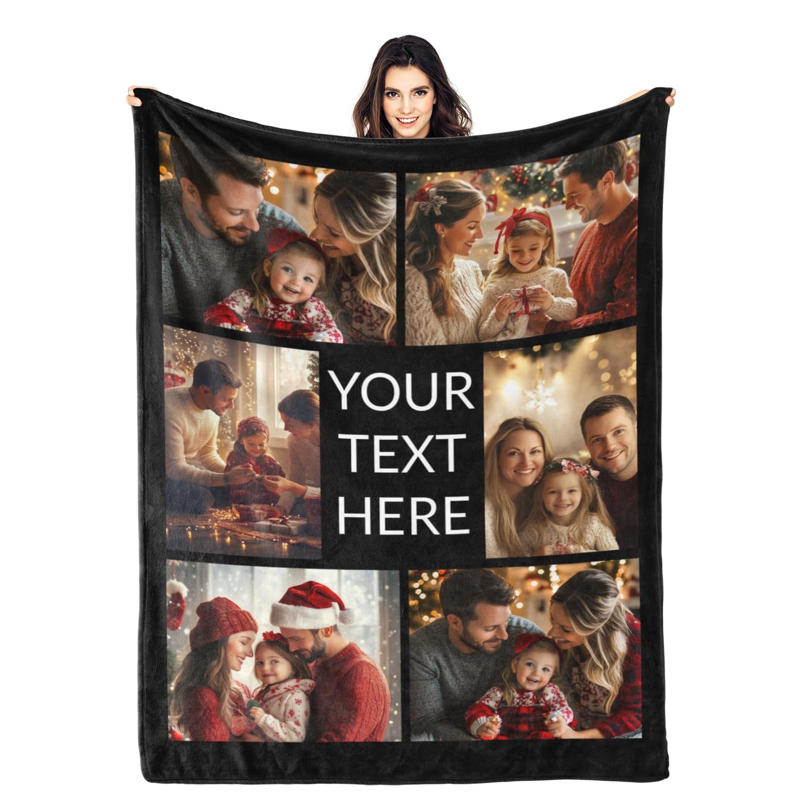 Custom Blanket with Picture Text Personalized Photo Blanket Customized Blanket for Christmas Valentine's Day Birthday Gifts Customized Gifts for Mom Dad Couple Girlfriend Boyfriend Wife Husband