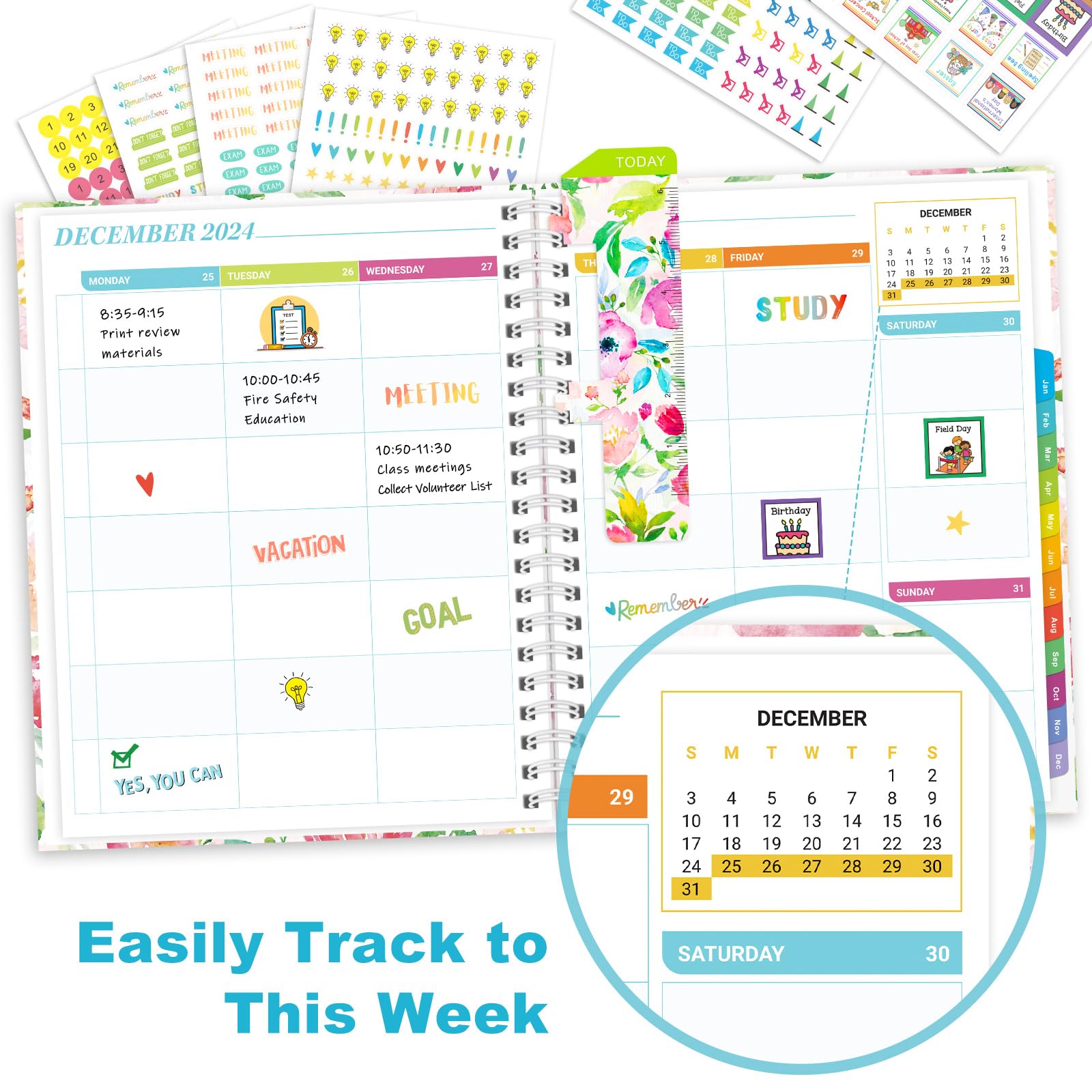 Teacher Planner 2024-2025 Academic Year - All Inclusive 8.5"x11" Teacher Lesson Planner with Elastic Closure, Bookmark, and Planner Stickers, for Daily, Weekly, Monthly Classroom Schedule