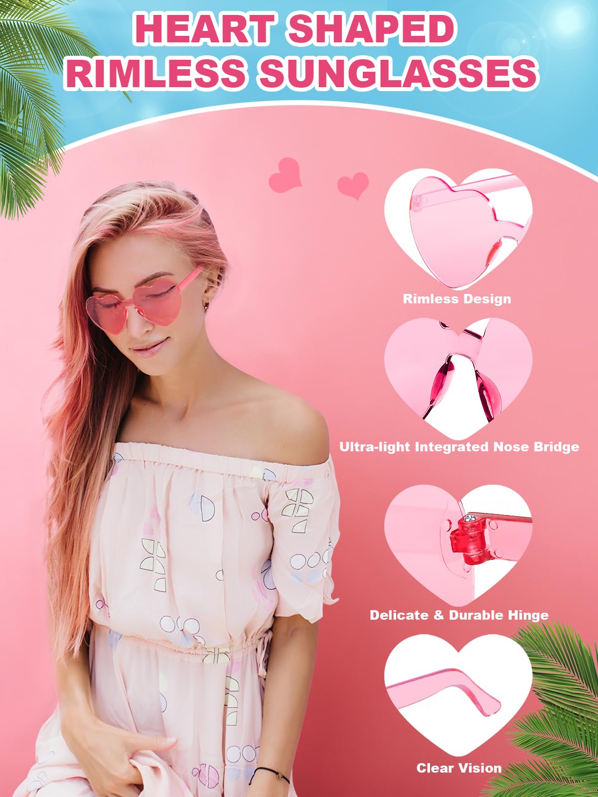 AGGKKY 12 Pairs Heart Shaped Sunglasses for Women Colorful Glasses Fun Trendy Transparent Heart Sunglasses Party Favor (Pink)