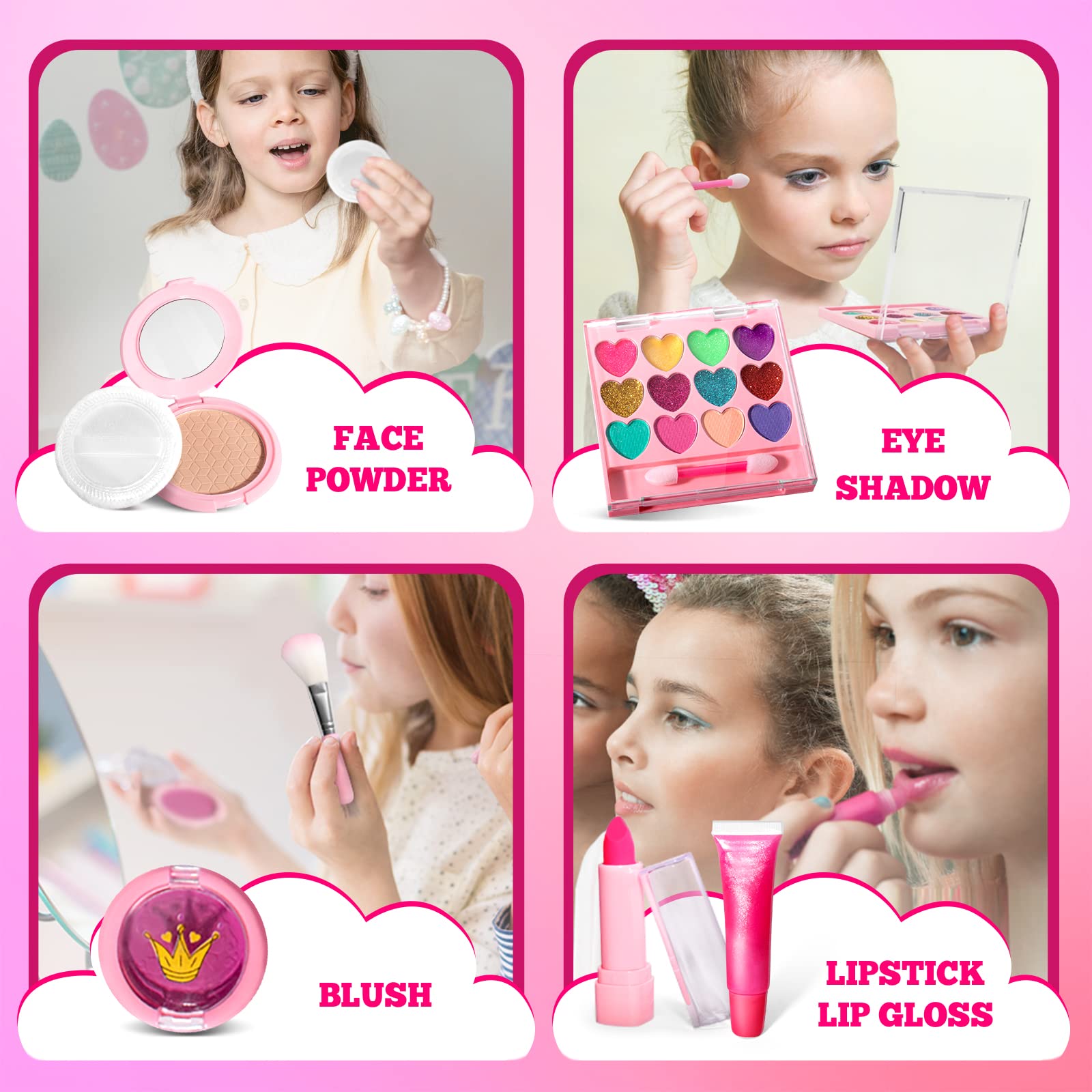 ULOVEME Kids Real Makeup Kit for Little Girls - Real, Non Toxic, Washable Make Up Toy - Umicorn Toys Gift for 3 4 5 6 7 8 9 10 12 Years Old Girls Birthday (Pink Umicorn)