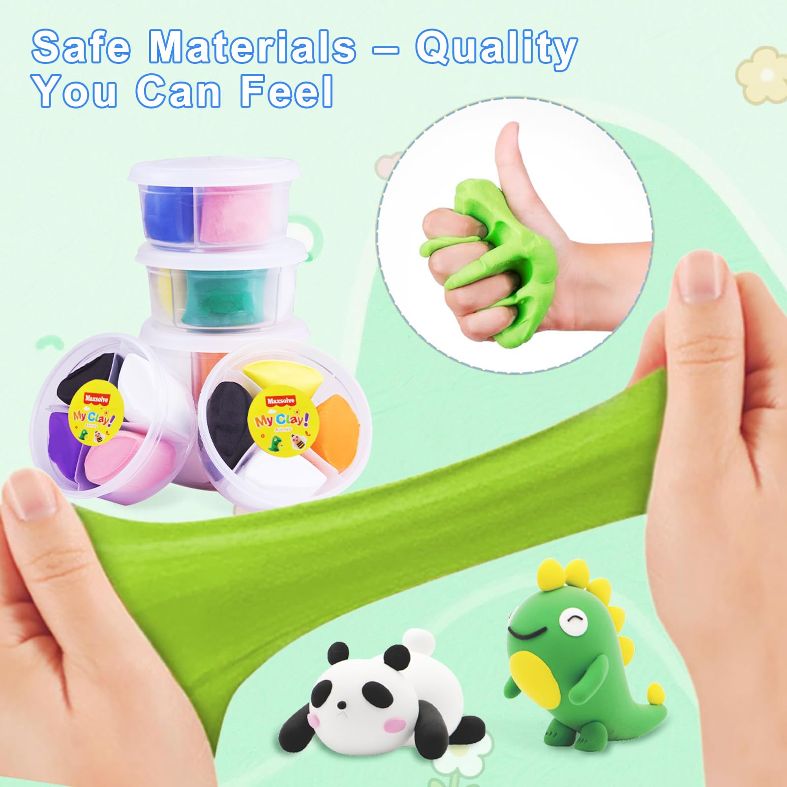 Air Dry Clay for Kids, 12 Animals Modeling Clay Kit with 8 Sculpting Tools and Clear Acrylic Sheet, Soft & Non-Sticky, Safe & Non-Toxic Magic Clays, DIY Arts & Crafts Creative Gift for Boys & Girls