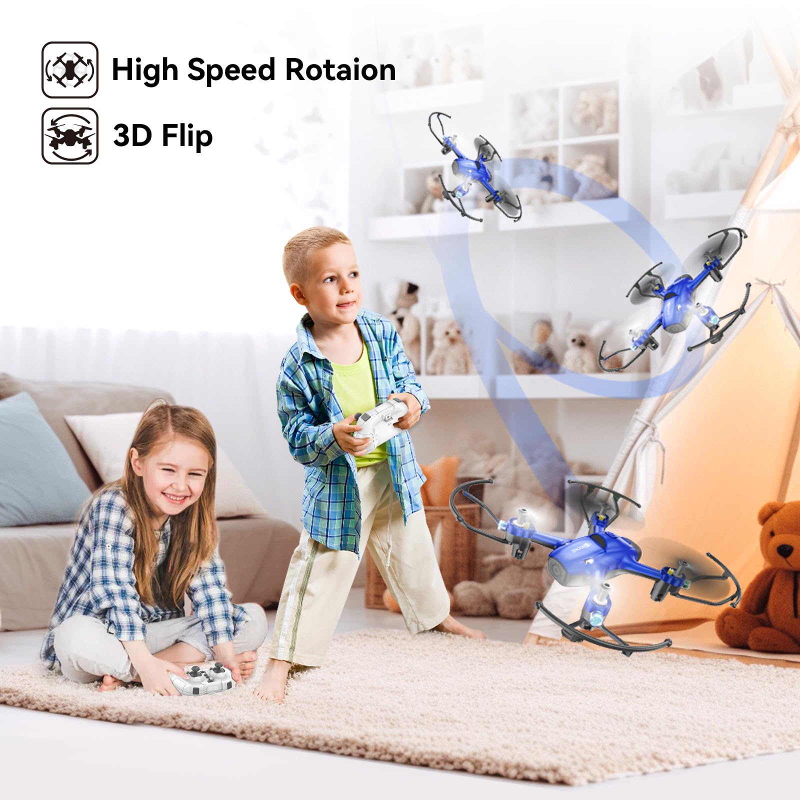 Wipkviey Drone for Kid, Mini T16 Remote Control Micro Quadcopter for Beginners with 12 Mins Flight Time, One Key Take-Off/Landing, Auto Hover, 3D Flip, Headless Mode for Boys Girls