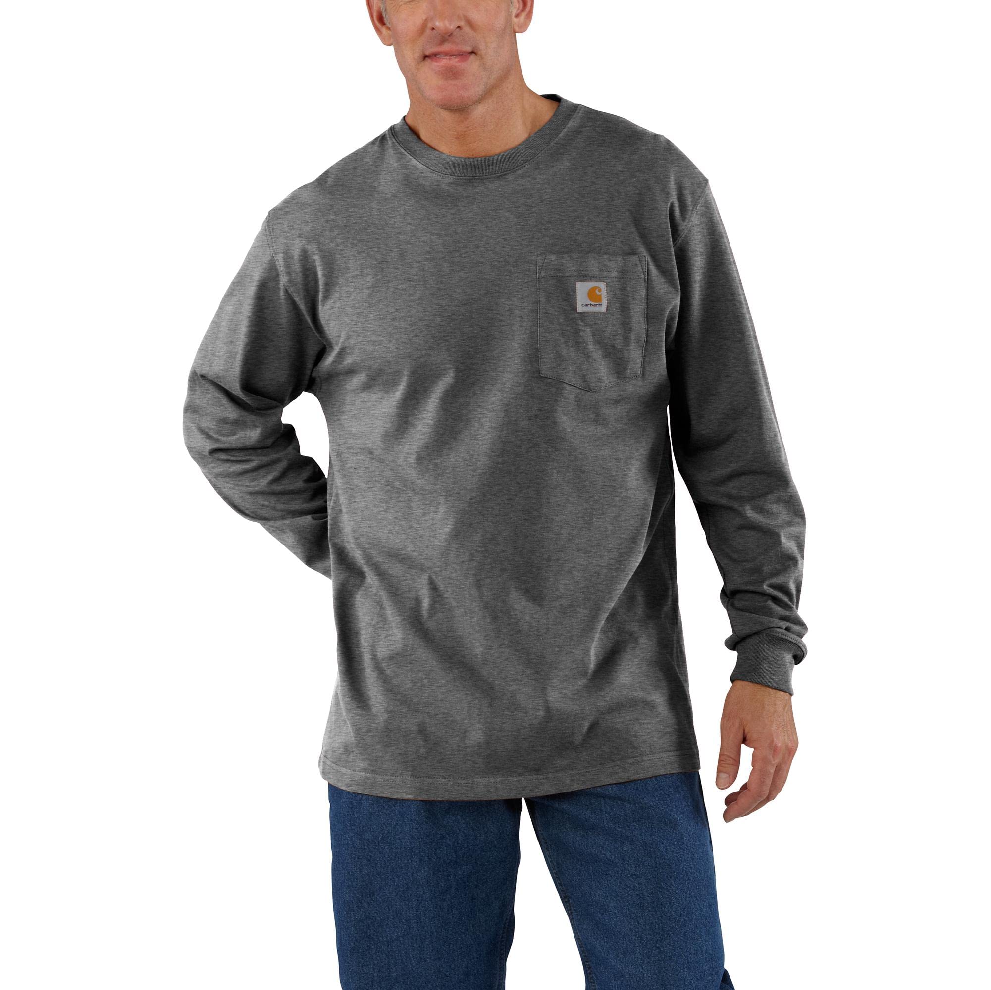 Carhartt Men's Loose Fit Heavyweight Long-Sleeve Pocket T-Shirt, Carbon Heather, REG-XL