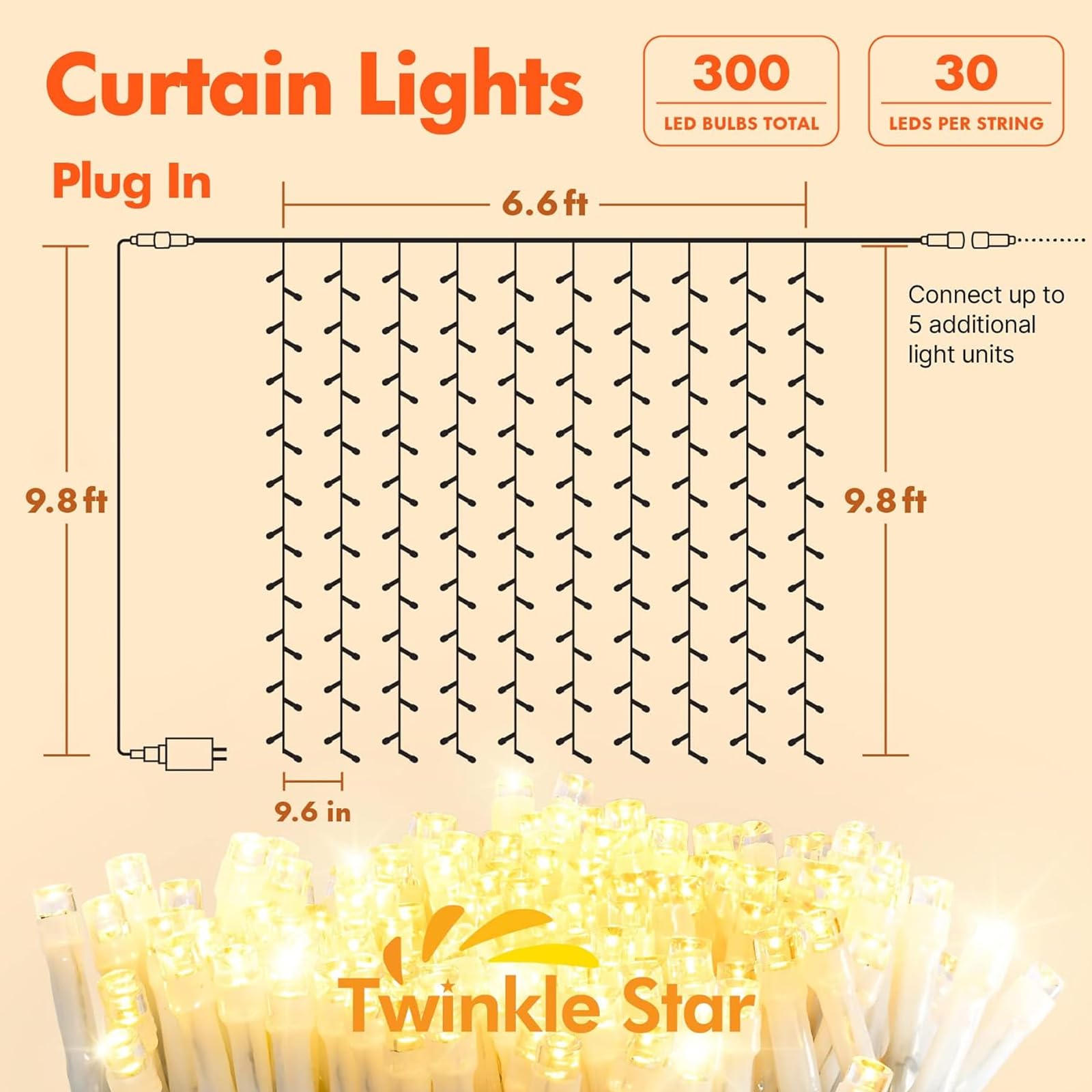 Twinkle Star 300 LED Curtain String Lights, 12 Modes Plug in Fairy Lights for Bedroom,Wedding,Party,Birthday, Hanging Twinkle Lights for Indoor Outdoor Wall Window Backdrop Decoration, Warm White