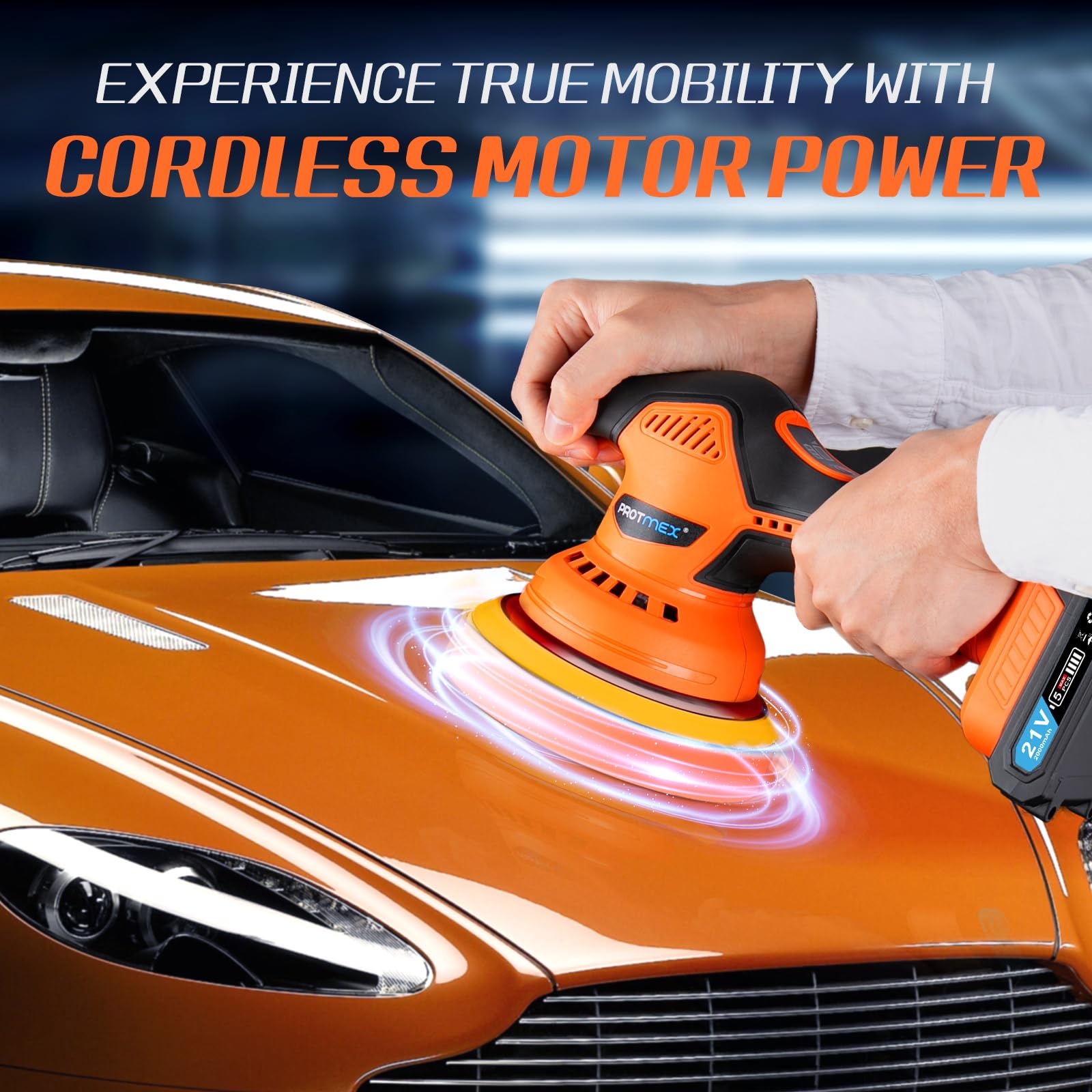 Protmex Cordless Car Buffer Polisher, 6IN Car Buffers And Polishers Kit, 6 Variable Speed Car Polishing Kit, 2*21V 2.0Ah Batteries Cordless Polisher For Car Detailing/Polishing/Waxing/Scratch Removing