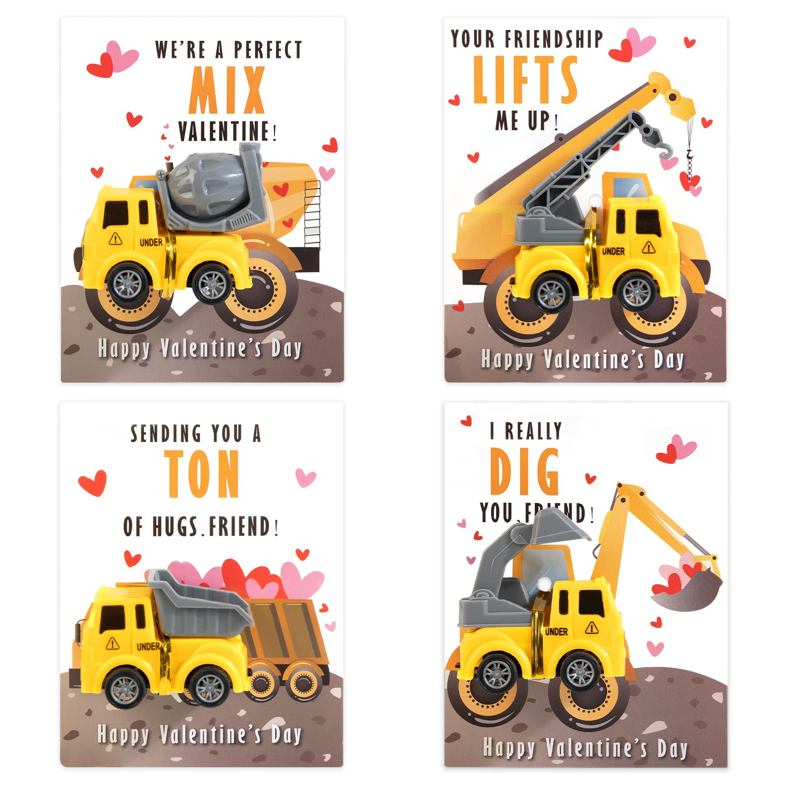 Thigreact Valentines Cards for Kids Classroom - Valentines Day Gifts for Kids - 24 Construction Vehicles Toys Card Bulk - Valentine Exchange Cards for Toddlers Boys School Party Favors