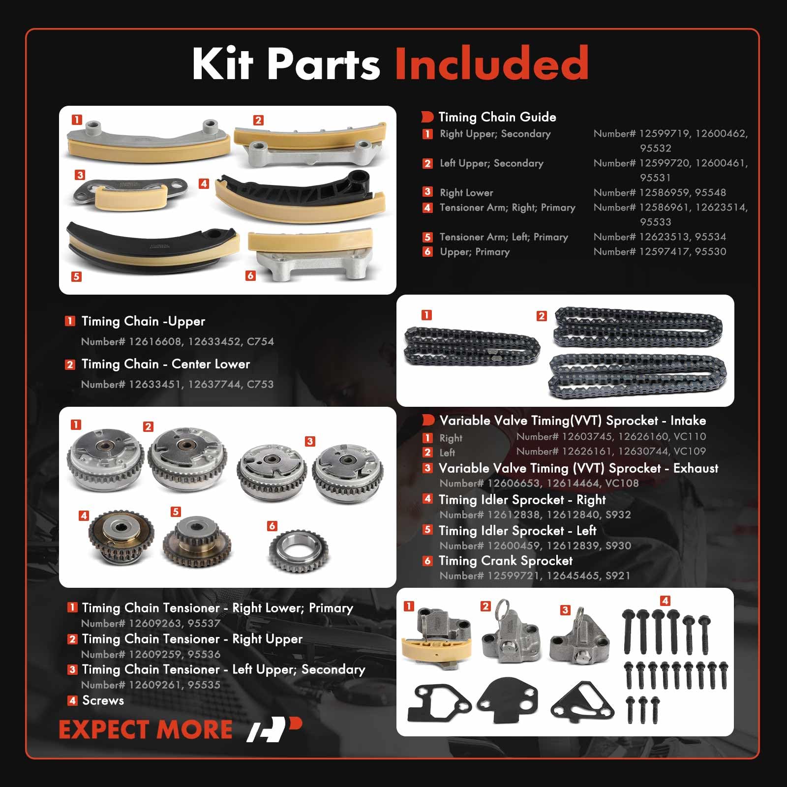 A-Premium Engine Timing Chain Kit W/VVT Sprocket [fits DOHC, V6 3.0L 3.2L 3.6L] Compatible with Chevy & GMC & Pontiac & Saab & Saturn & Suzuki & Buick & Cadillac, fits Equinox, Canyon, G6, XTS & More