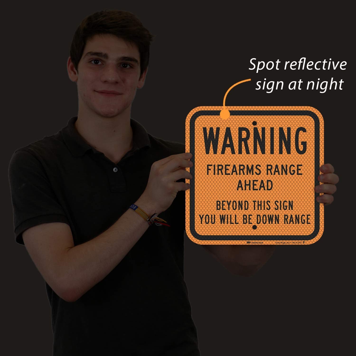 SmartSign - K-7708-FO-12x12 "Warning - Firearms Range Ahead, Beyond This Sign You Will Be Down Range" Sign | 12" x 12" Fluorescent Diamond Grade Reflective Aluminum Black on Orange