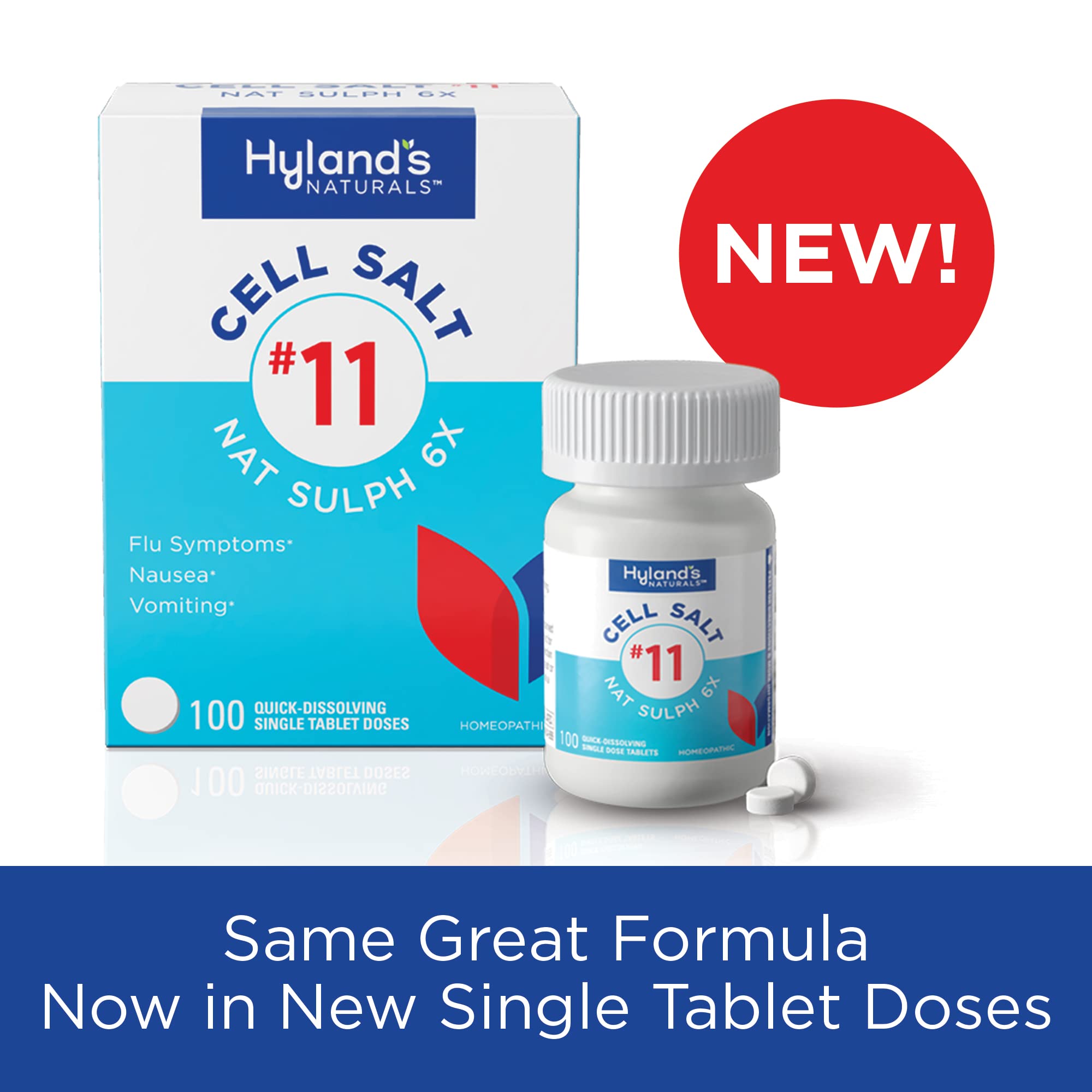Hyland's No. 11 Cell Salt Nat Sulph 6X Tablets, Cold and Flu Medicine, Nausea Relief, Quick Dissolving Tablets, 100 Count