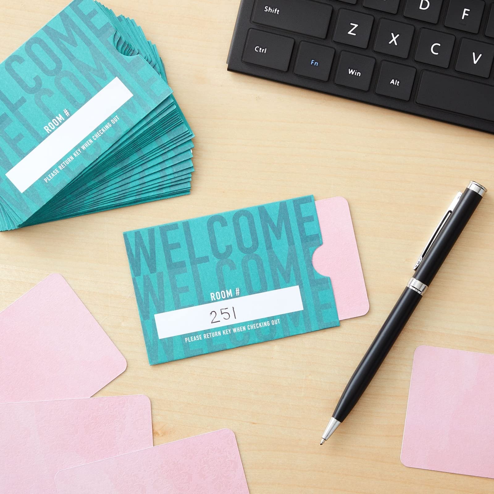 Stockroom Plus 500 Pack Hotel Key Card Envelopes - Key Sleeve Bulk Printed for Room Access, Hotel, Business, and Residents (Teal, 2.4x3.5 in)