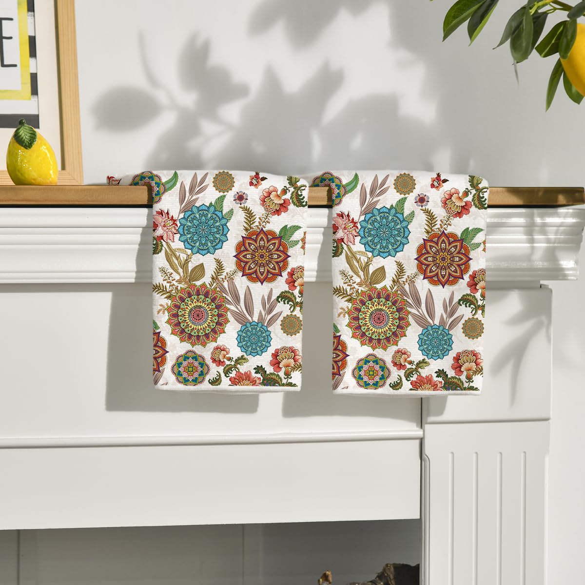 Artoid Mode Bohemian Floral Mandala Spring Kitchen Towels Dish Towels, 18x26 Inch Seasonal Decoration Hand Towels Set of 2