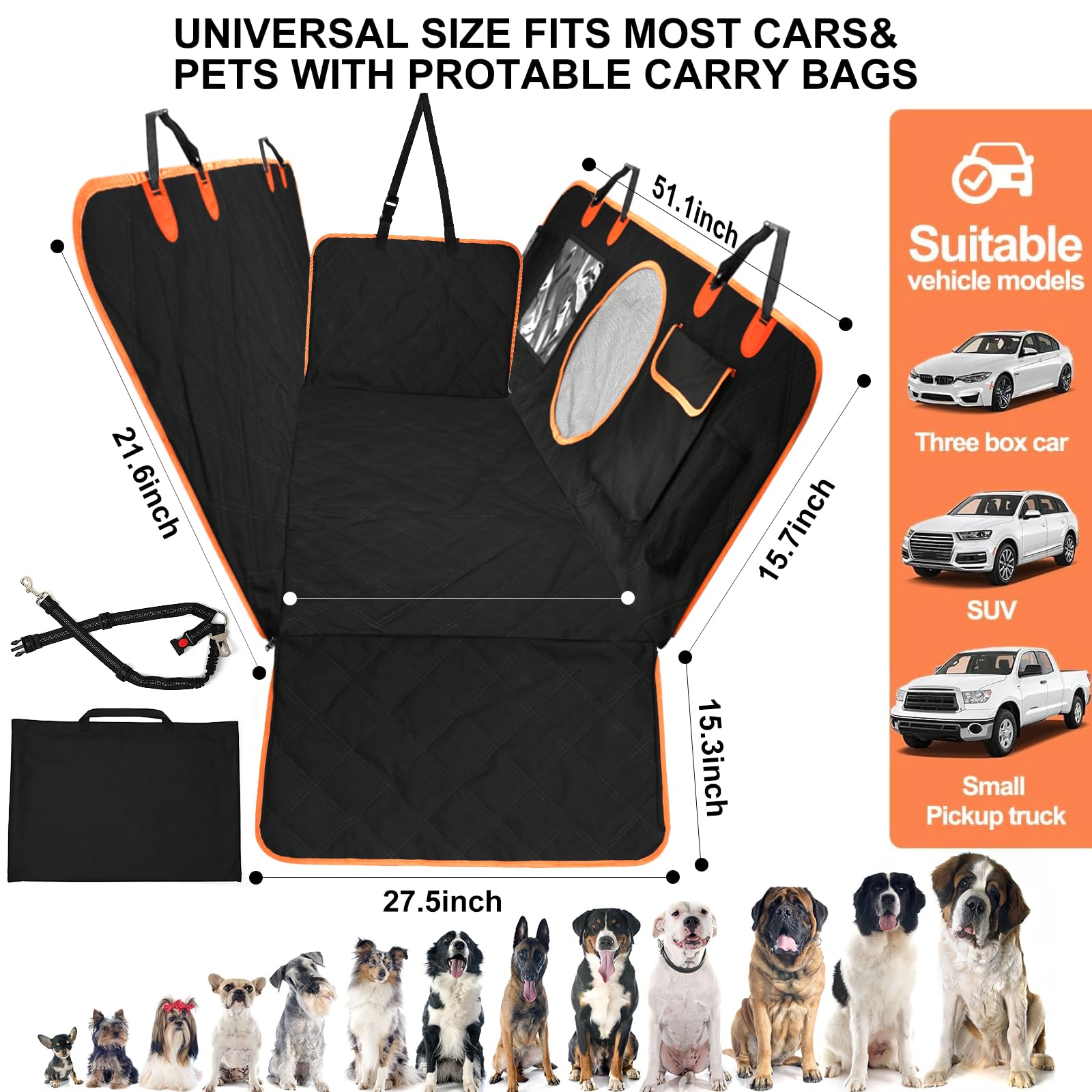 Back Seat Extender for Dogs with Hard Bottom , Dog Car Seat Cover Holds 460lbs for Car,Sturdy Backseat Extender for Dogs, Nonslip Waterproof Dog Hammock for Car Dog Car Bed for Car, SUV, Truck