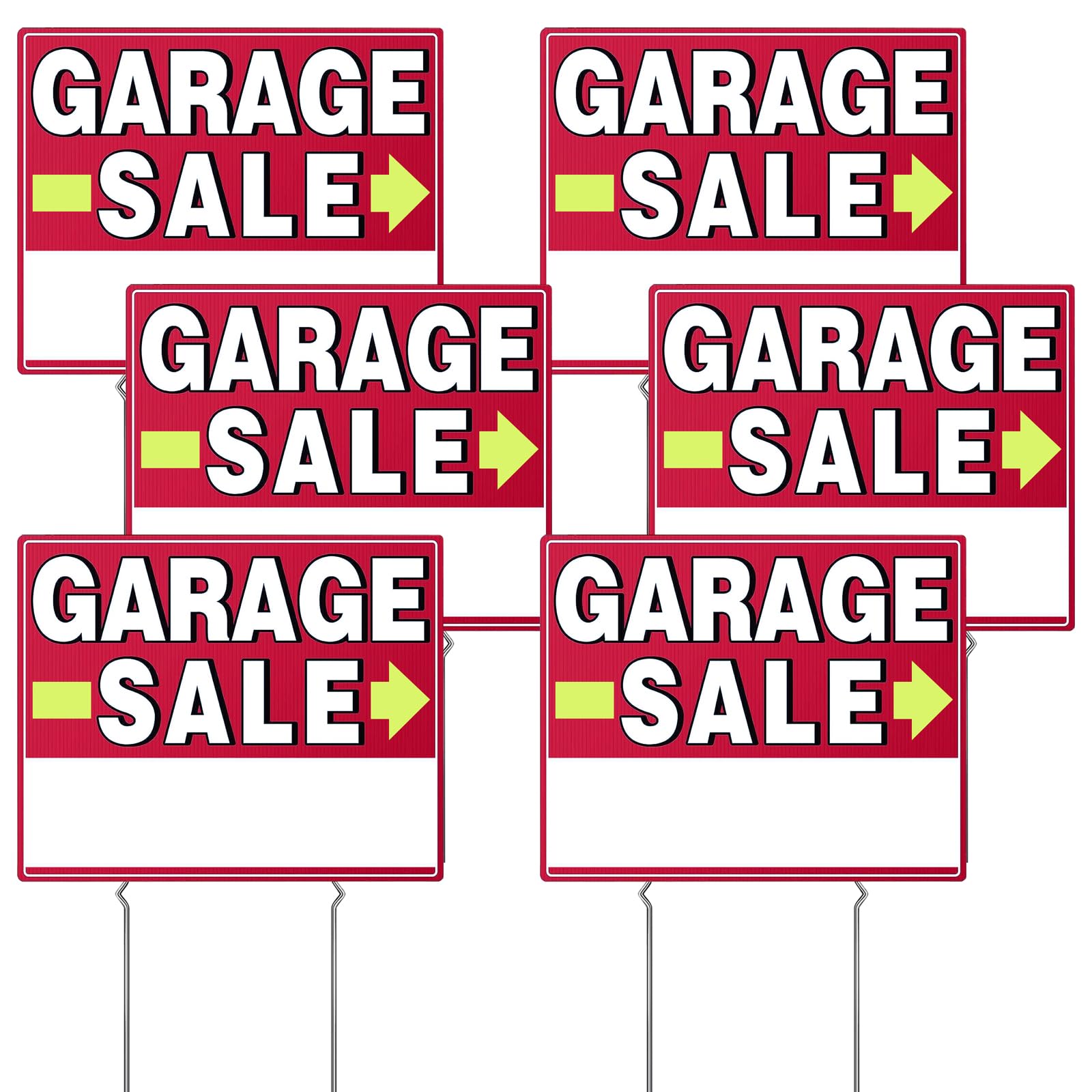 Garage Sale Sign, 6 Pcs 17" x 13" Garage Sale Signs with Stakes Yard Sale Signs with Stakes Weather-proof Garage Sale Sign with Arrow Metal Stakes for Outdoor Estate (Double Side)