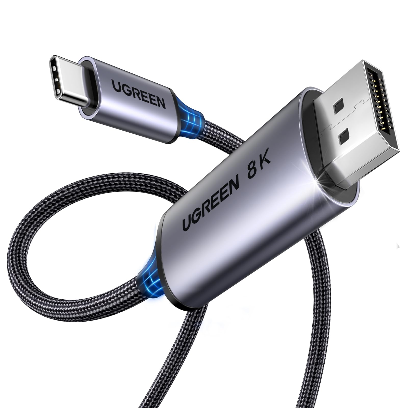 UGREEN Bidirectional USB C to DisplayPort 1.4 Cable 8K@60Hz 4K@240Hz DisplayPort to USB C Thunderbolt 4 Cord Alu Braided Compatible iPhone 16 Pro Max, Galaxy S24, MacBook Pro/Air, iPad, XPS 17, 6.6FT