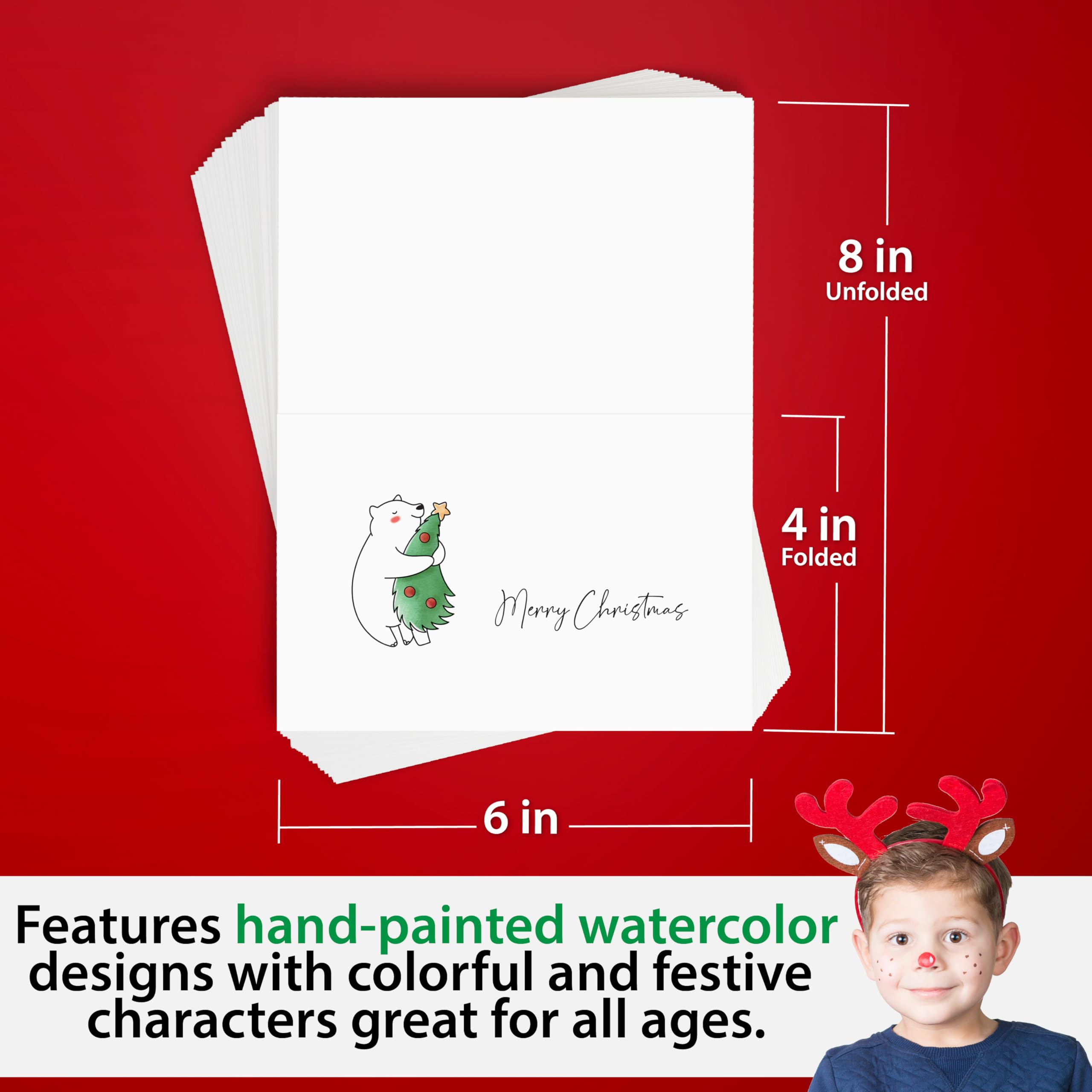 24 Pack Merry Christmas Cards 12 Festive Designs, with Printed White Envelopes, Stickers, and Inside Messages, Christmas Cards Bulk for Family, Friends, Business, Adults, Kids, Boys, and Girls, 4"x6"