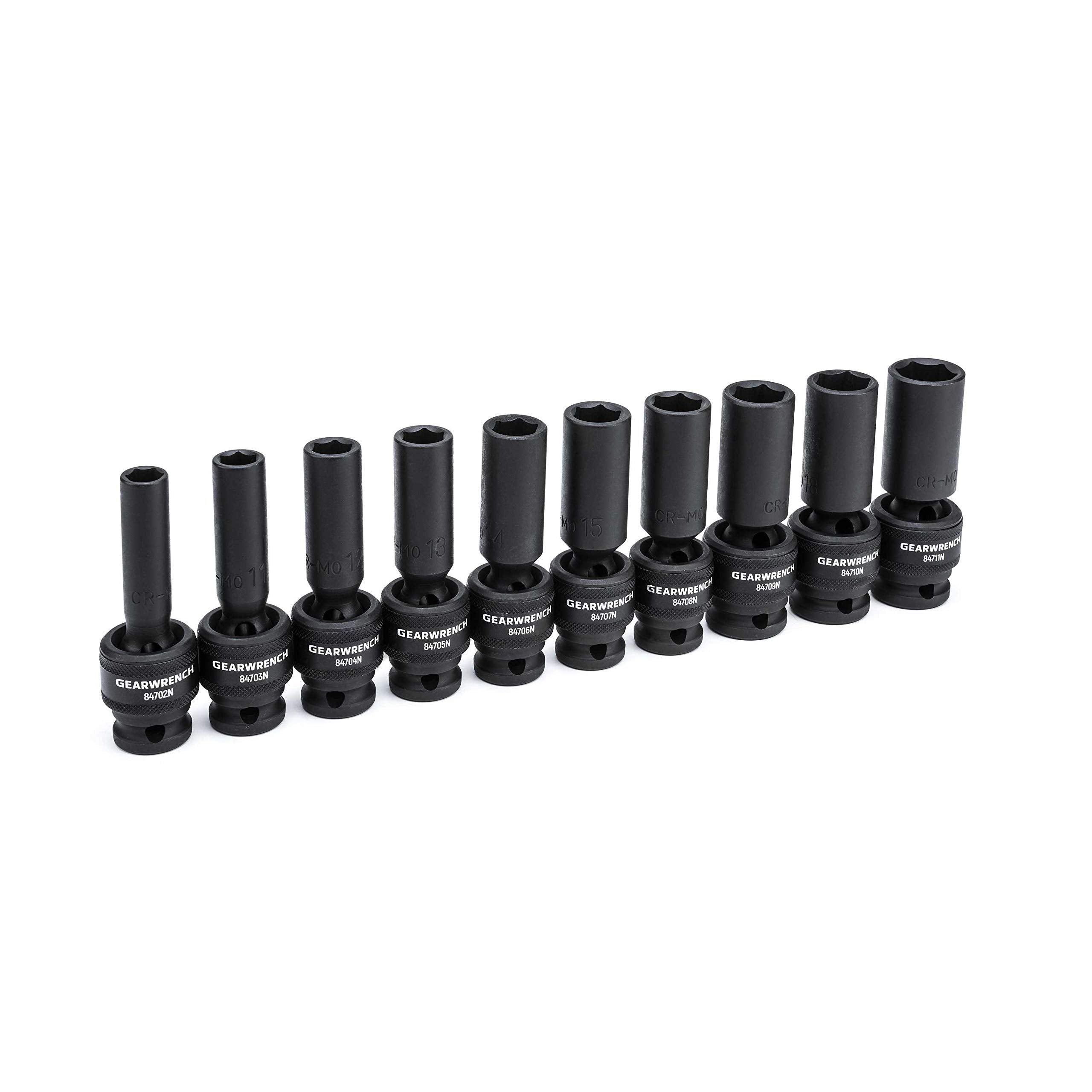 GEARWRENCH 10 Pc. 1/2" Drive 6 Pt. Deep Universal Impact Socket Set, Metric - 84945N