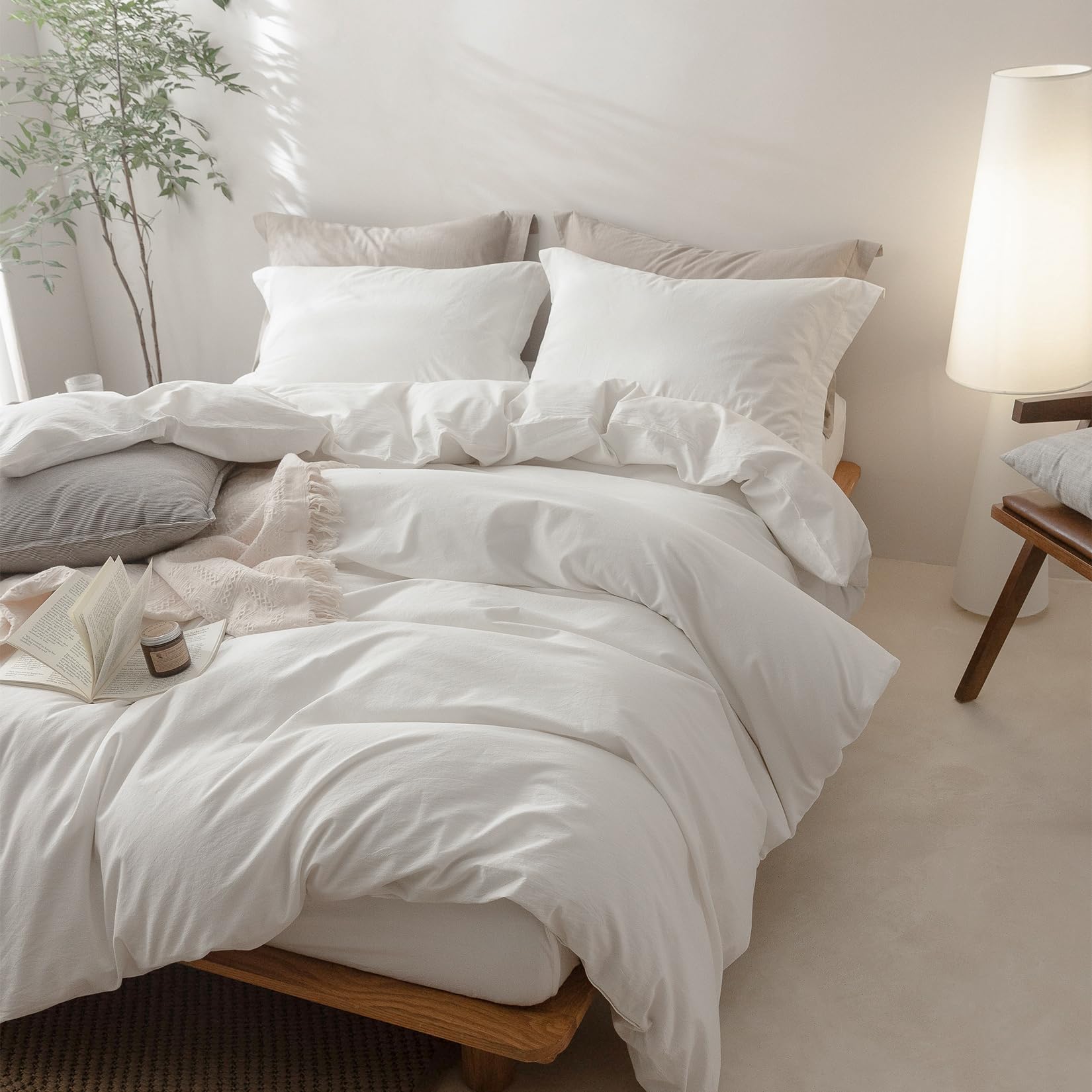 BDEAR Linen Feel Off White Duvet Cover Twin Size 90'' L x 68'' W, 100% Washed Cotton Duvet Cover with Zipper Closure Plus 1 Pillowcase, Cozy and Breathable
