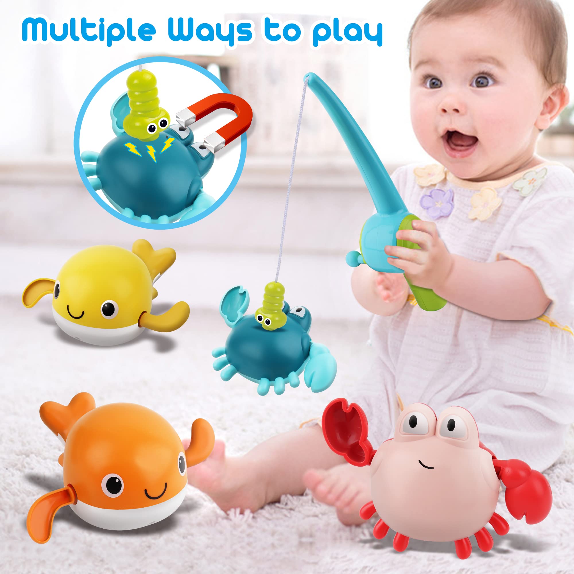 Dwi Dowellin Bath Toy for Toddlers ,Bathtub Toy with Floating Mold Free Swimming Toys and Stacking Cups,Magnetic Fishing Game for Toddles and Babies