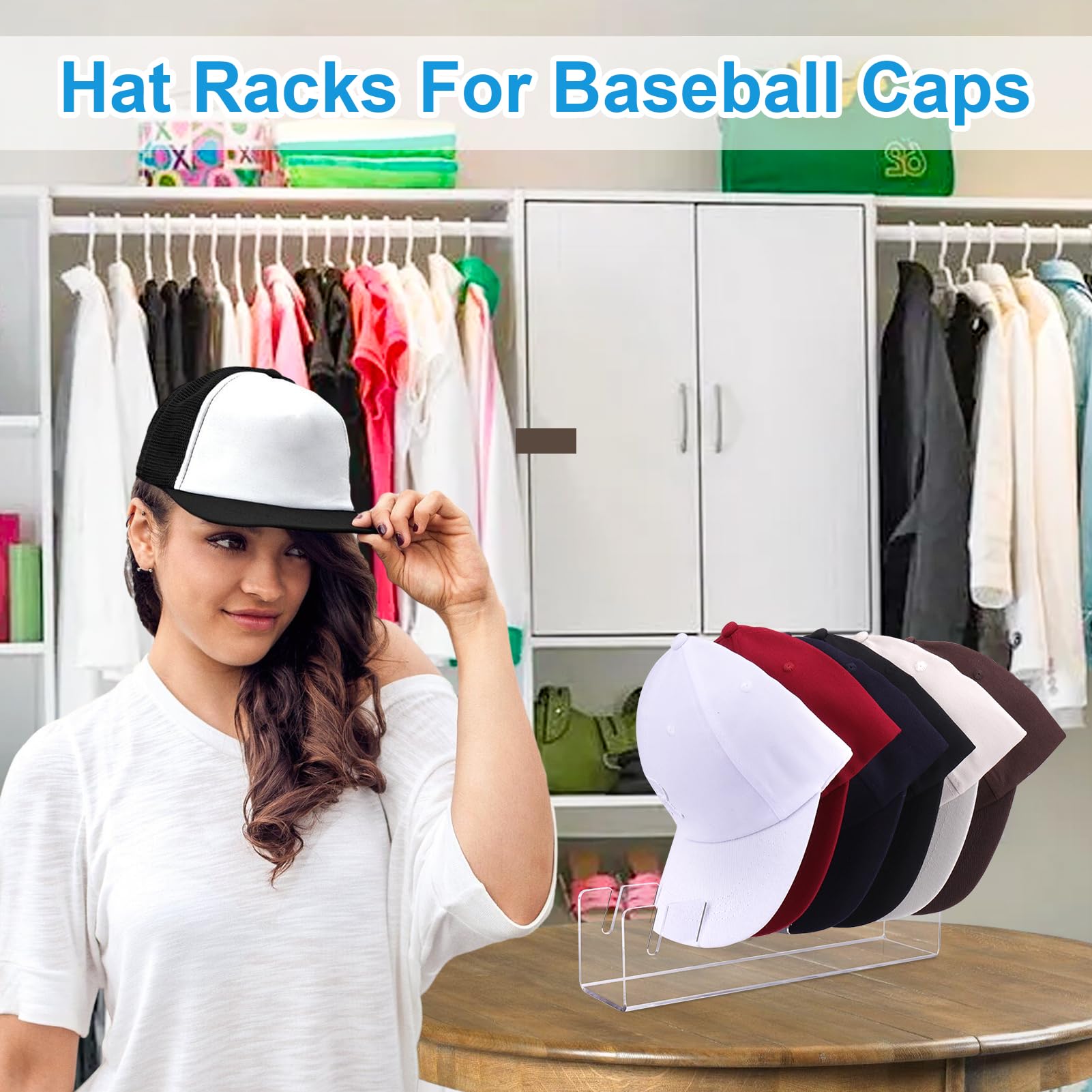 AIERSA 2024 New Hat Organizer for Baseball Caps,2 Pcs Acrylic Hat Organizer,Hat Stand for Baseball Caps,Plastic Hat Holder,Hat Racks for Hold 14 Caps,Clear