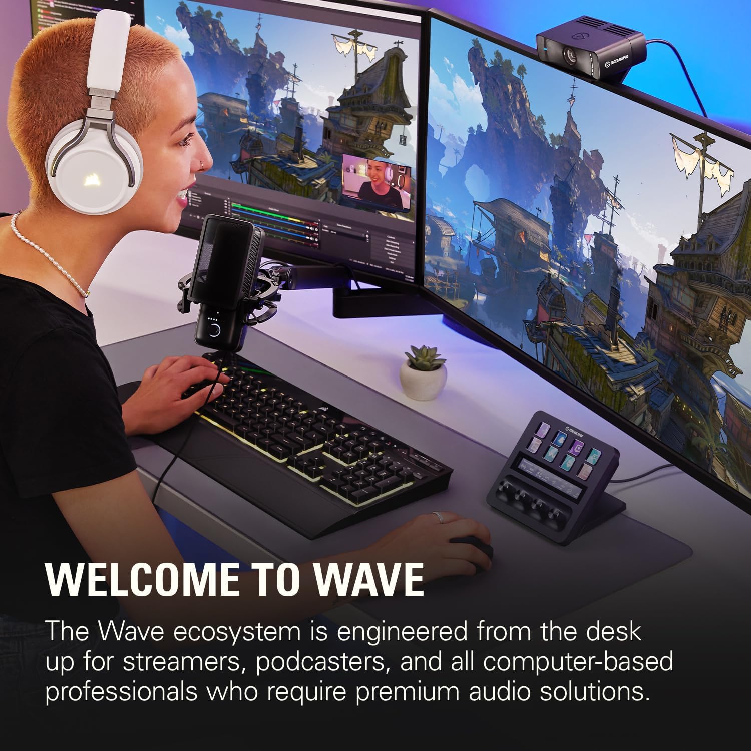 Elgato Wave:3 Microphone with Mic Arm Low Profile, Fully Adjustable with Cable Management Channel, perfect for Podcast, Streaming, Gaming, Home Office, Free Mixer Software, Plug & Play for Mac, PC