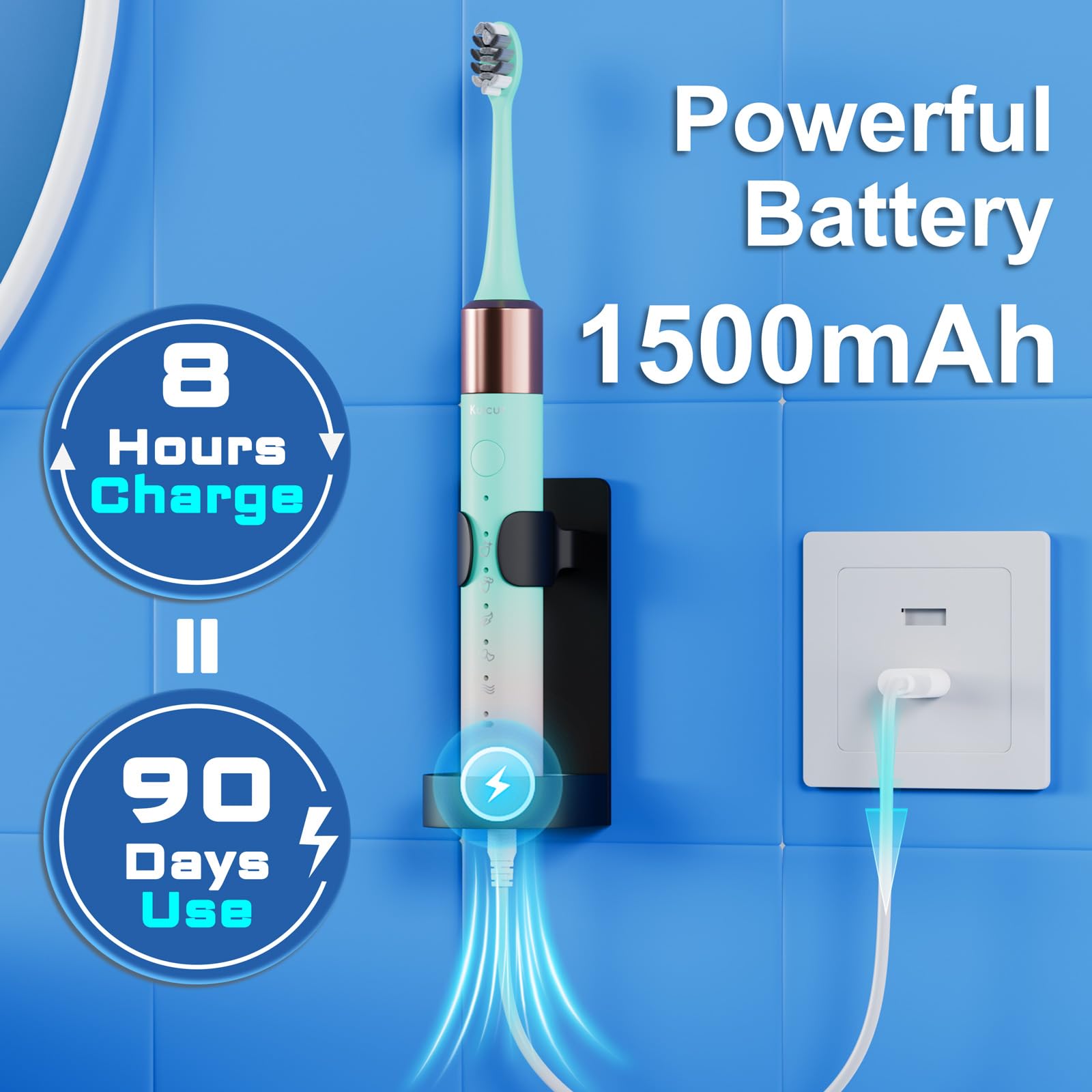Portable Electric Soft Toothbrush with Travel Case, 90-Day Largest Battery Life, 10 Brush Heads, 15 Modes Deep Clean, Ergonomically-Designed for Enhanced Comfort - Ideal Gift for Adults & Kids