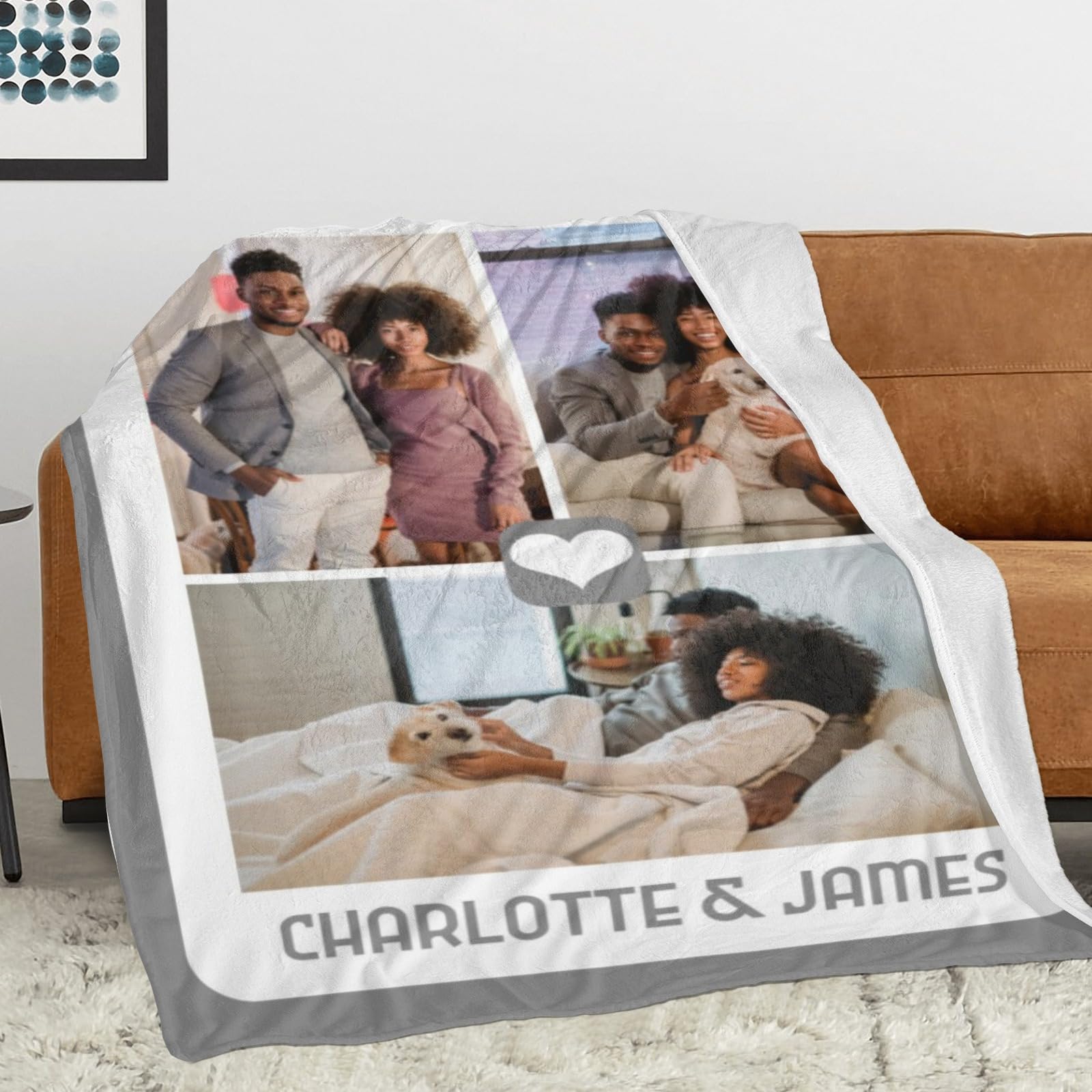 Personalized Couples Blankets with Photos and Names, Custom Valentines Day Couples Gifts for Girlfriend Boyfriend, Customized Birthday Gift for Her Him, Valentines Day Blanket for Home Camping