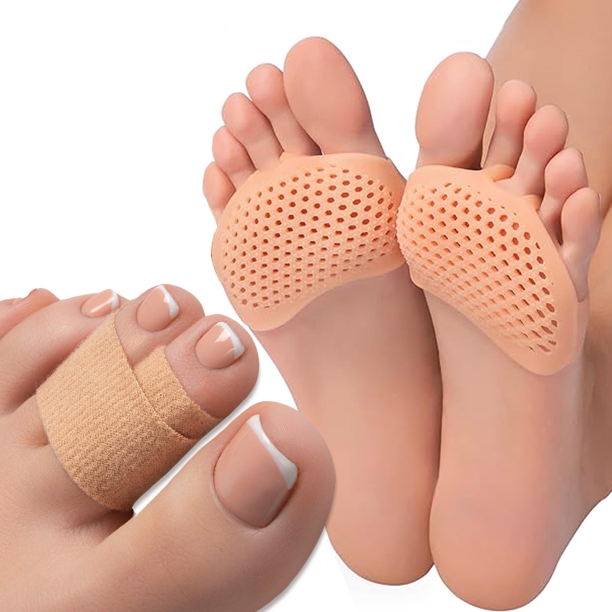 Homergy Hammer Toe Straightener Corrector Splint - 4 Pcs for Women & Men and Metatarsal Foot Pads for Pain Relief - 4 Pack Soft Gel Reusable Breathable Sleeve Pads